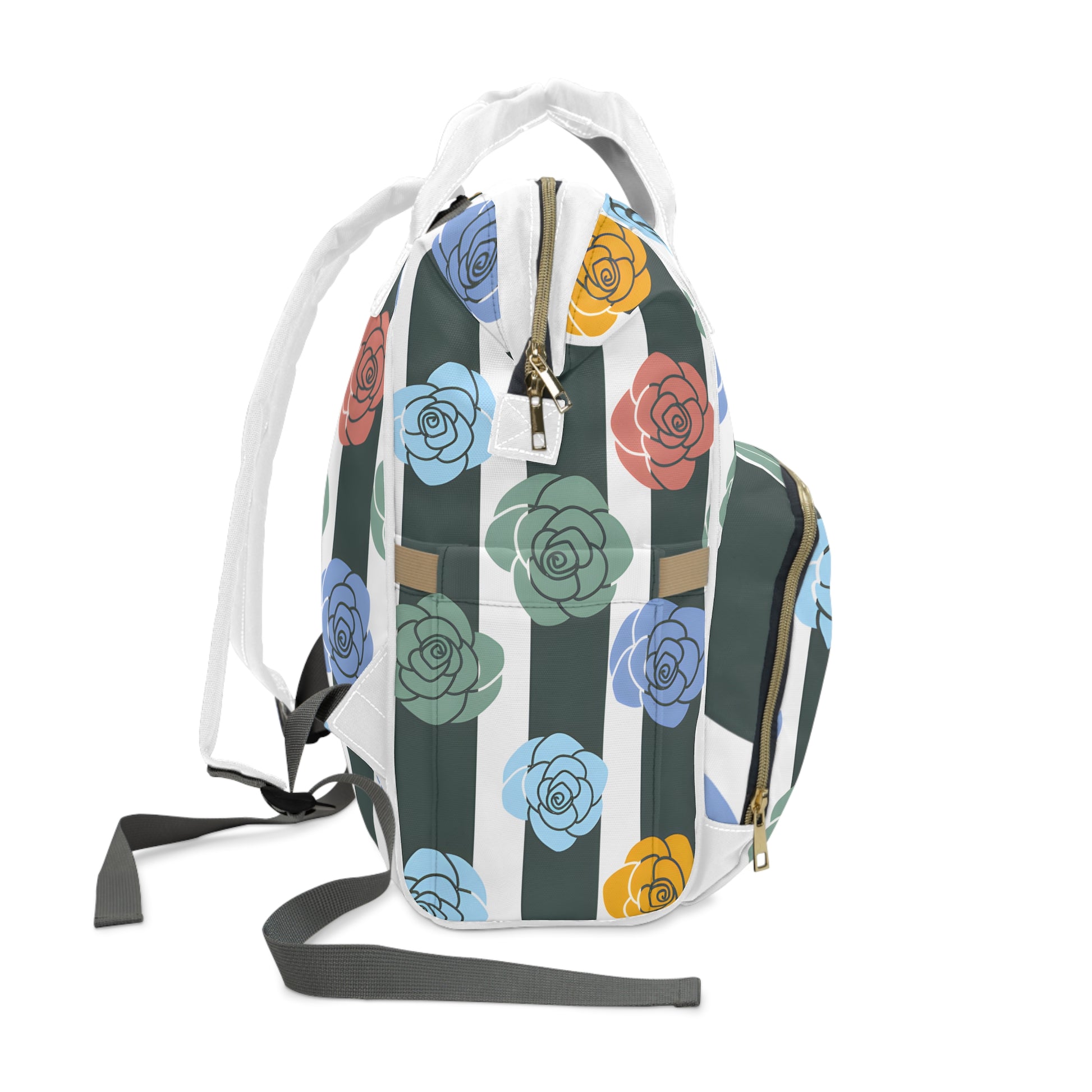 Stripes x Roses Black and White Multifunctional Diaper Backpack, Artsulli - Art is Long, Life is Short, Bags, , , , , , , 