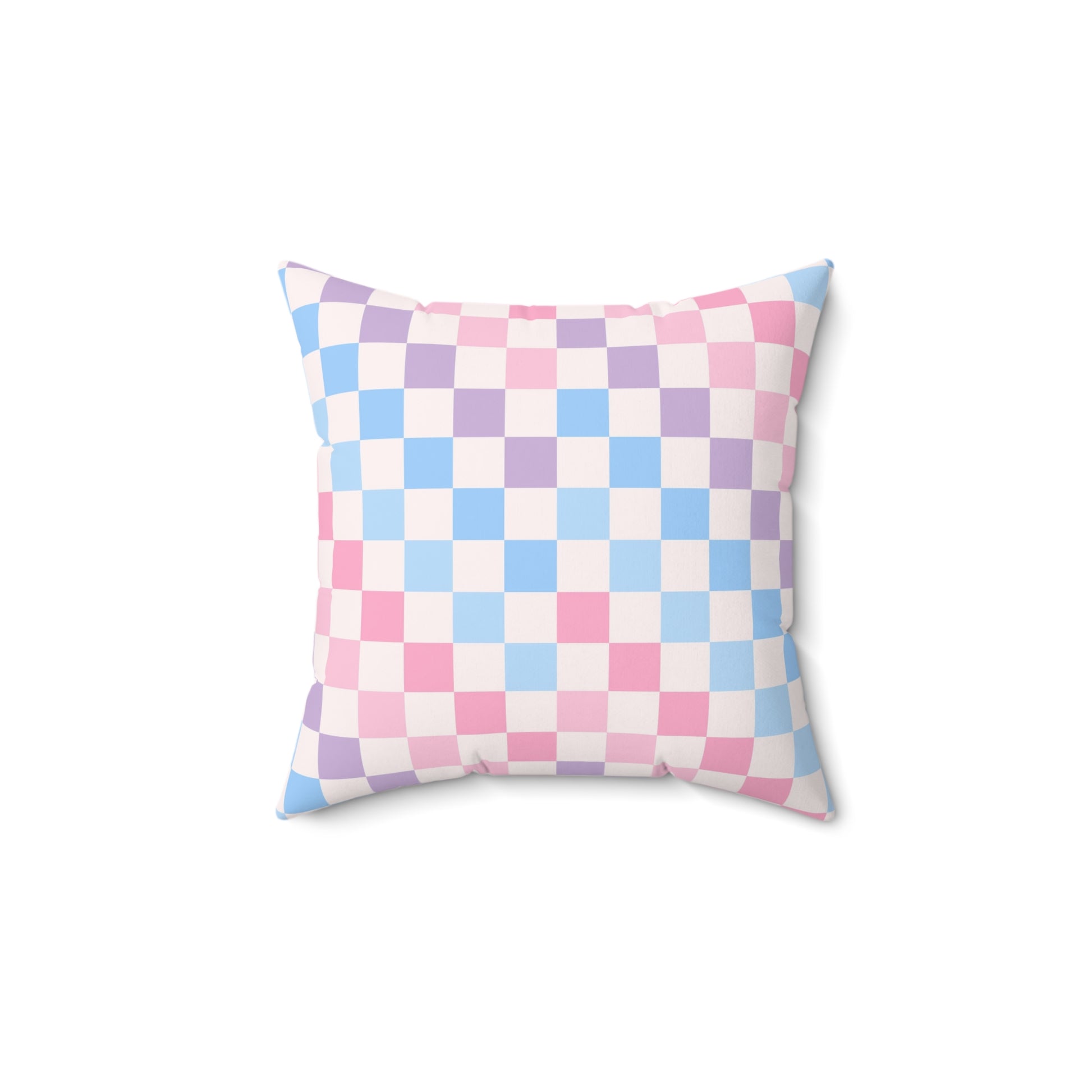 Checkerboard Pink and Blue Spun Polyester Square Pillow, Artsulli - Art is Long, Life is Short, Home Decor, Size, 14" × 14", , , , , 10162038352802135279
