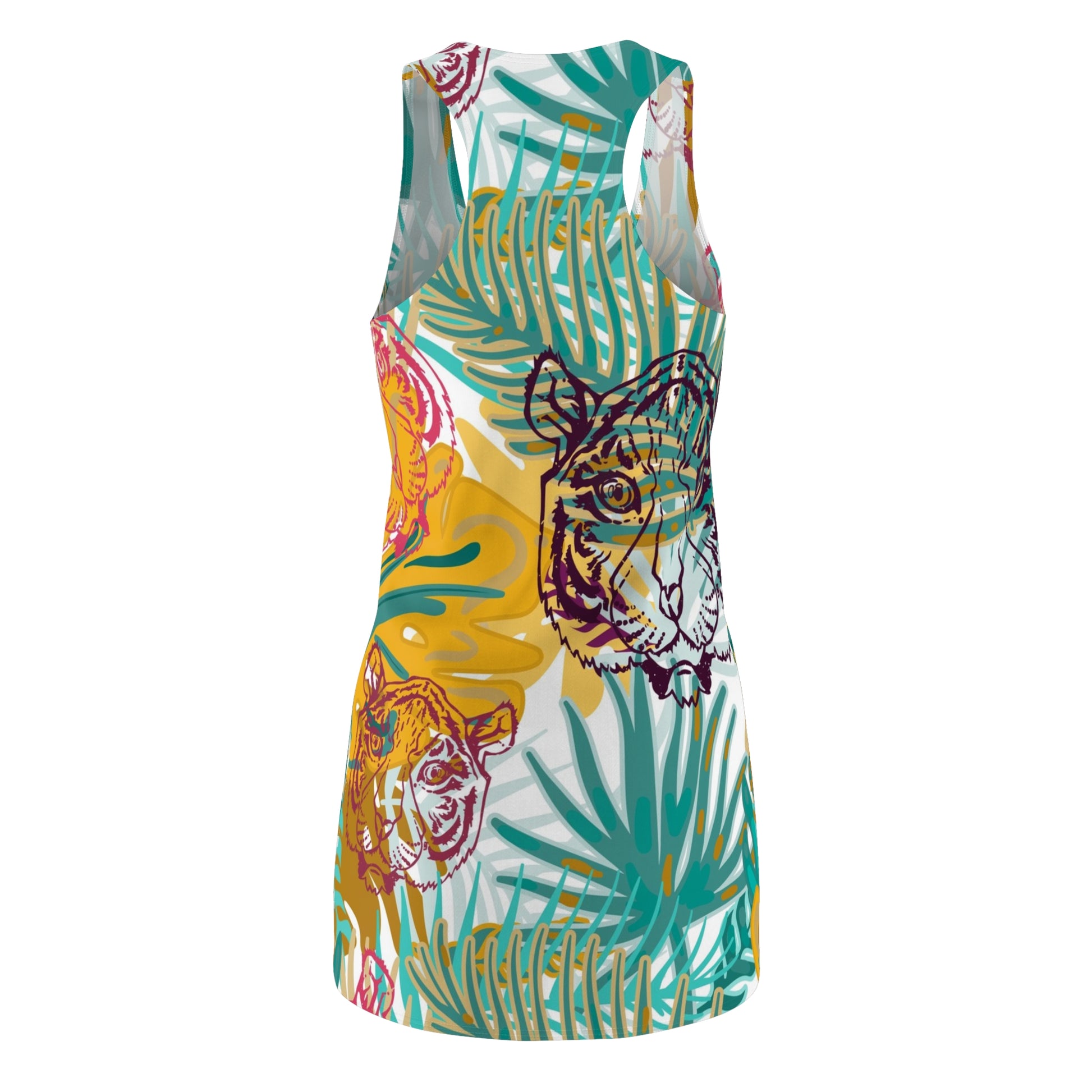 Tropical Jungle Tigers Brown and Green Women's Cut & Sew Racerback Dress (AOP), Artsulli - Art is Long, Life is Short, All Over Prints, , , , , , , 