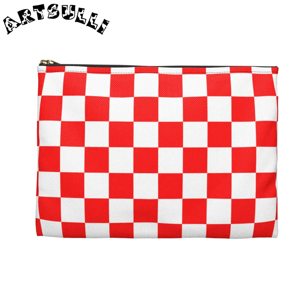 JAKKOUTTHEBXX Checkerboard Red and White Accessory Pouch