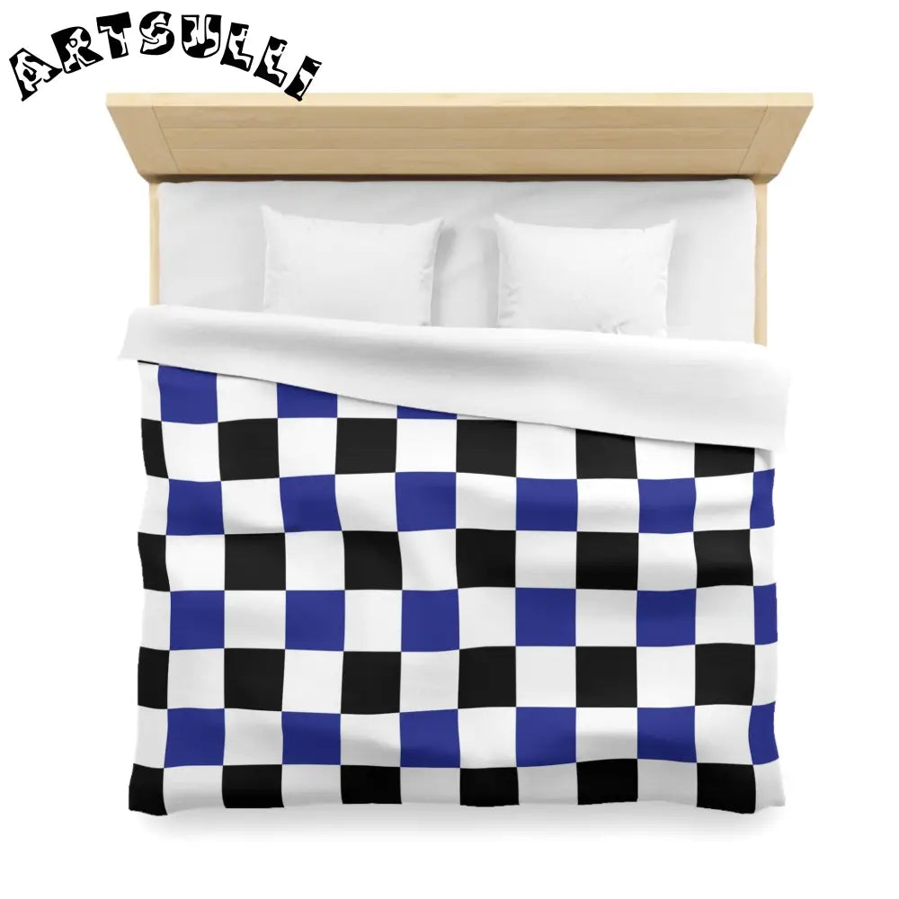 JAKKOUTTHEBXX Checkerboard Blue White and Black Microfiber Duvet