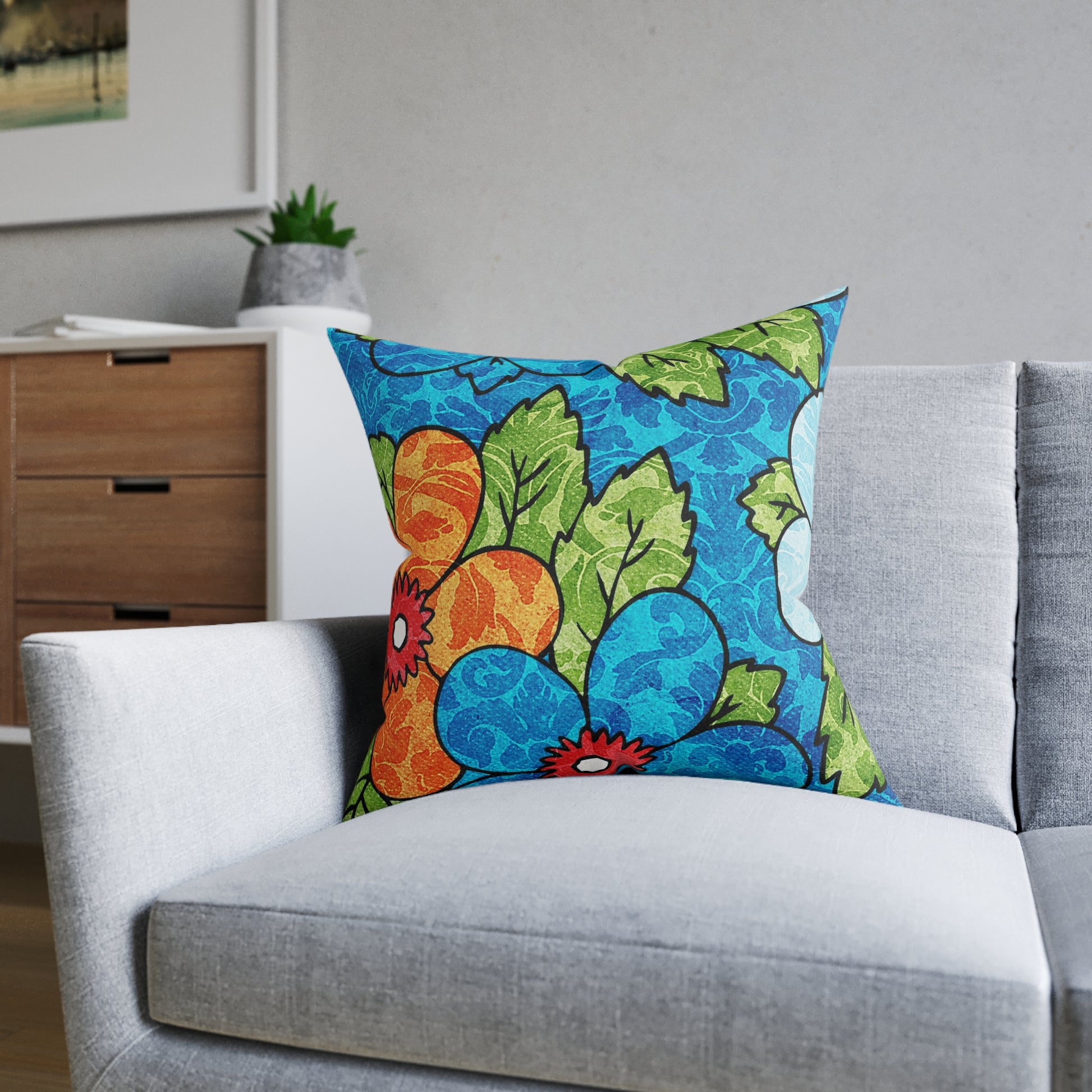 Blue Orange Groovy Square Pillow, Artsulli - Art is Long, Life is Short, Home Decor, , , , , , , 
