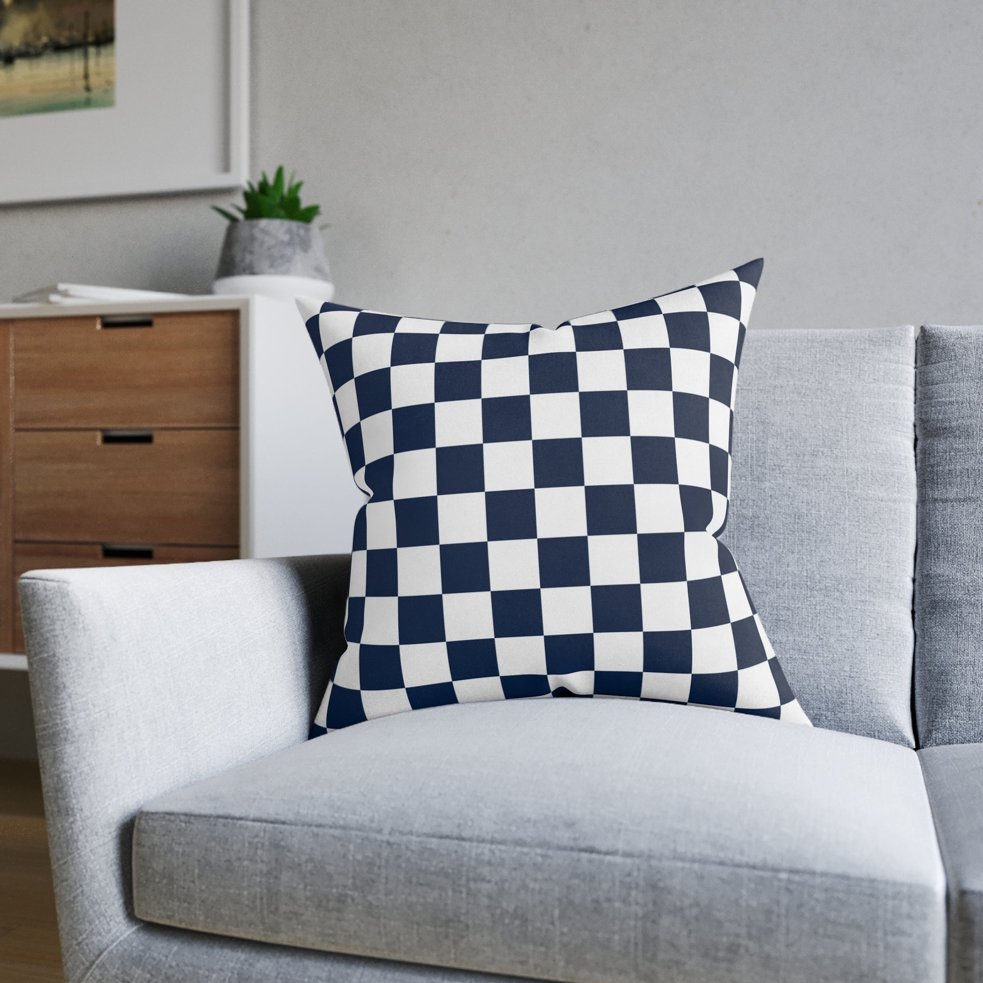 Checkerboard White and Navy Blue Square Pillow, Artsulli - Art is Long, Life is Short, Home Decor, , , , , , , 
