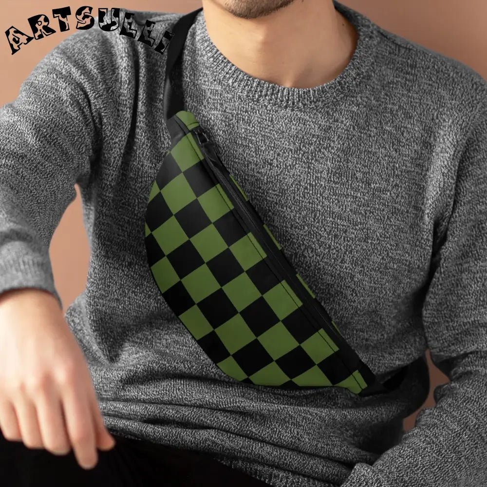 JAKKOUTTHEBXX Checkerboard Olive Green and Black Fanny Pack