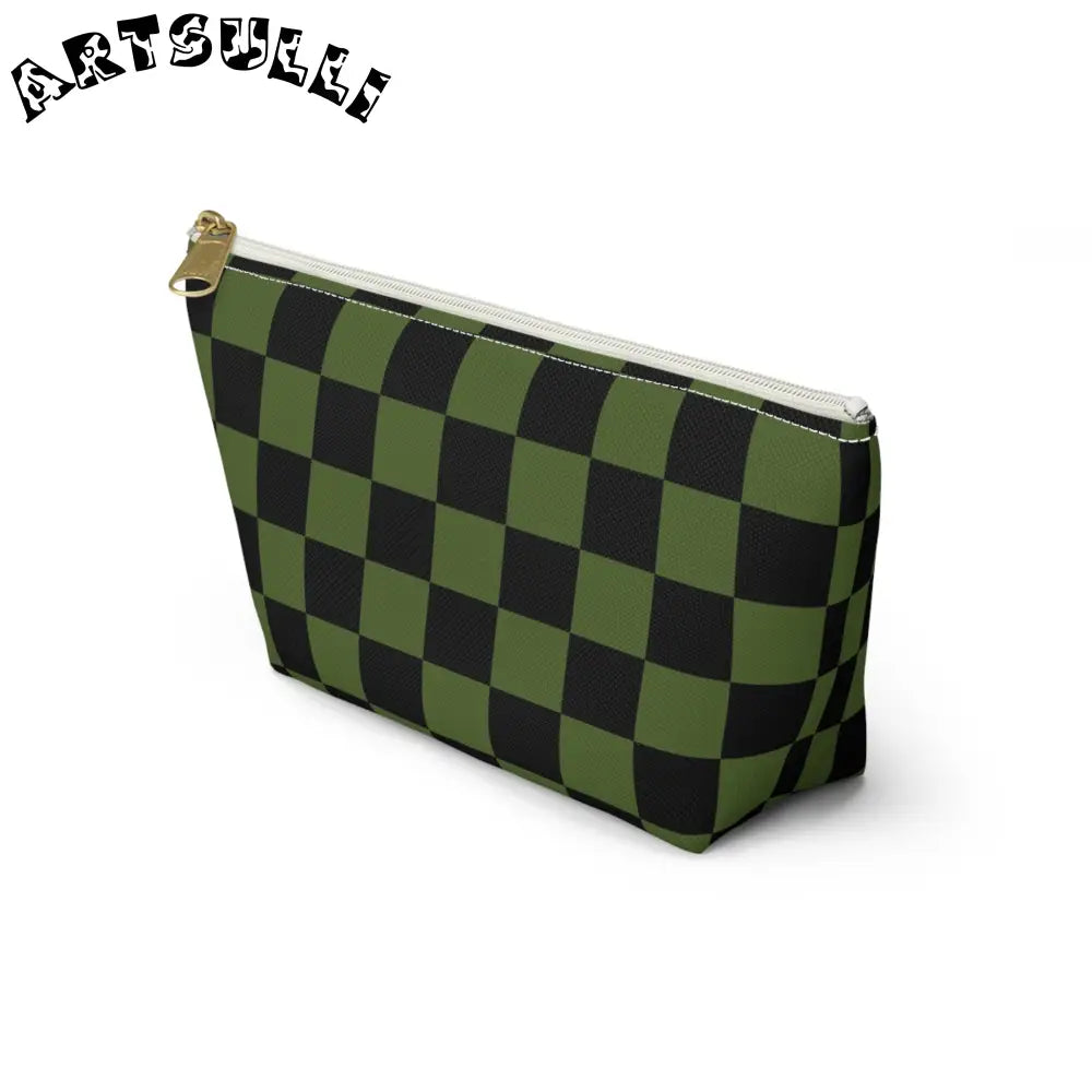 JAKKOUTTHEBXX Checkerboard Olive Green and Black Accessory Pouch w