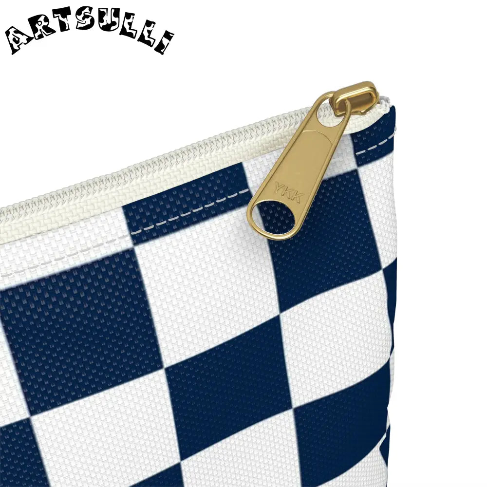JAKKOUTTHEBXX Checkerboard White and Navy Blue Accessory Pouch