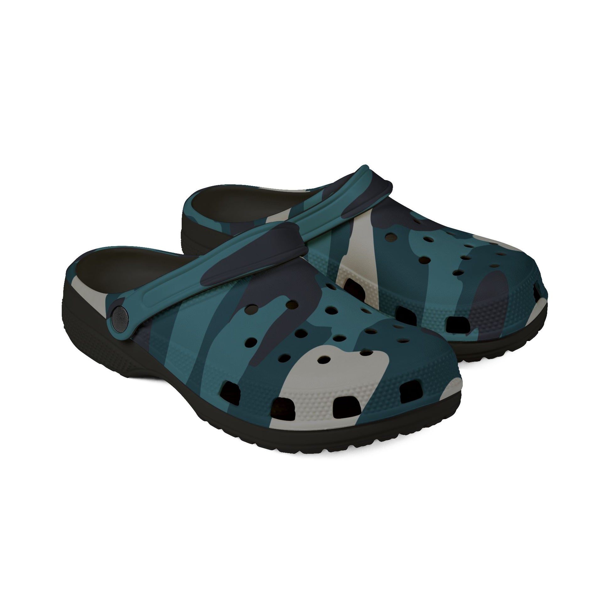 Blue Camouflage EVA Foam Rubber Shoes (AOP), Artsulli - Art is Long, Life is Short, Shoes, , , , , , , 