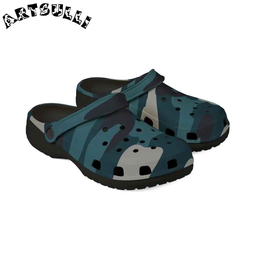 JAKKOUTTHEBXX Blue Camouflage EVA Foam Rubber Shoes (AOP)