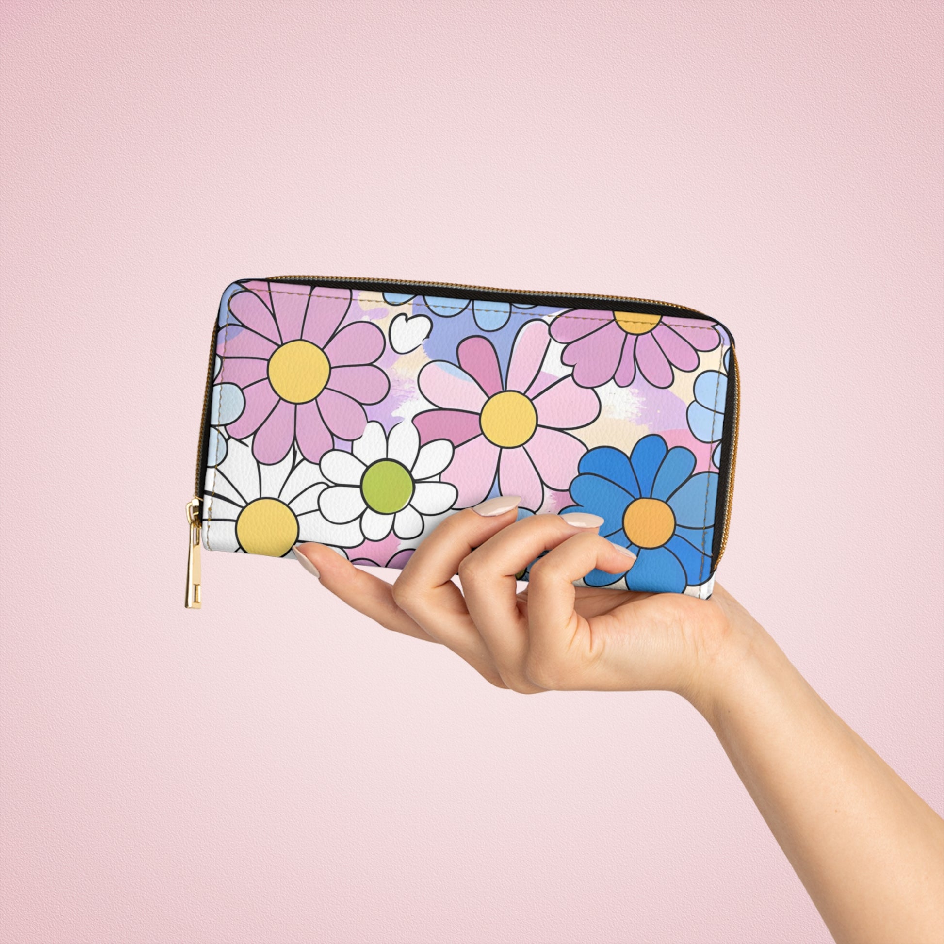 Flower Hour Purple and Blue Zipper Wallet, Artsulli - Art is Long, Life is Short, Accessories, , , , , , , 