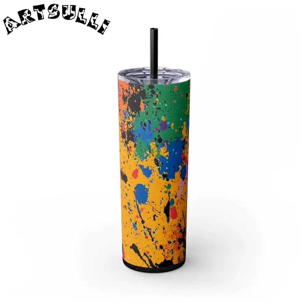 JAKKOUTTHEBXX The Colors Of Paint Splatter Skinny Tumbler with Straw