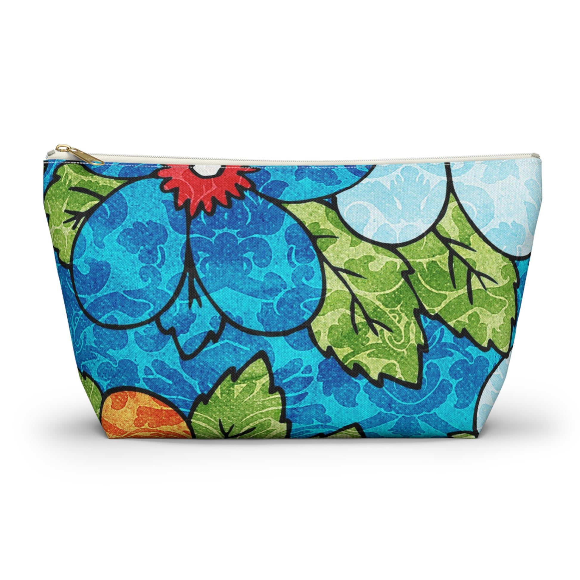 Blue Orange Groovy Accessory Pouch w T-bottom, Artsulli - Art is Long, Life is Short, Bags, Size, Large, Color, White zipper, , , 38488257115949226085