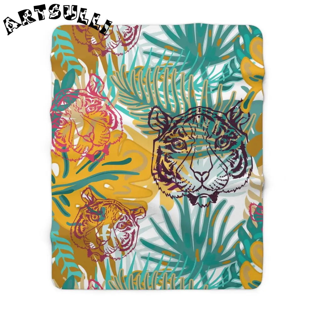 JAKKOUTTHEBXX Tropical Jungle Tigers Brown and Green Sherpa Fleece