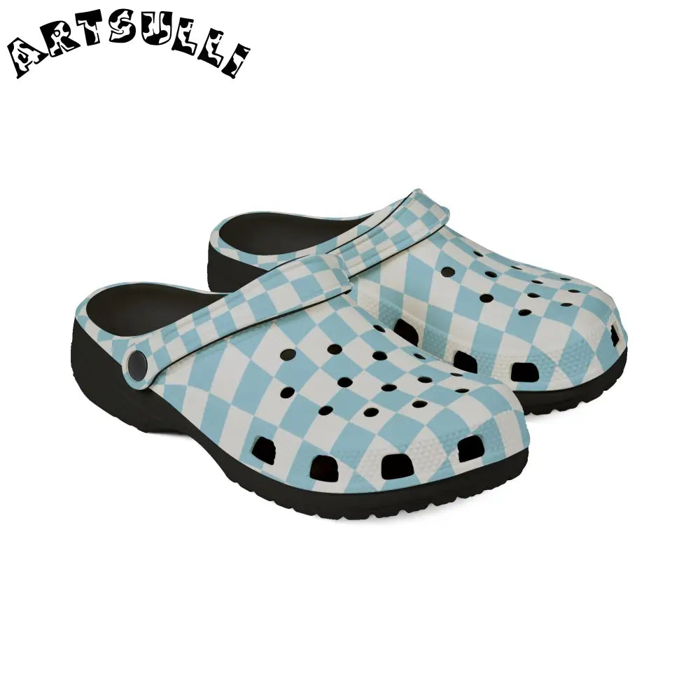 JAKKOUTTHEBXX Checkerboard Sky Blue EVA Foam Rubber Shoes (AOP)