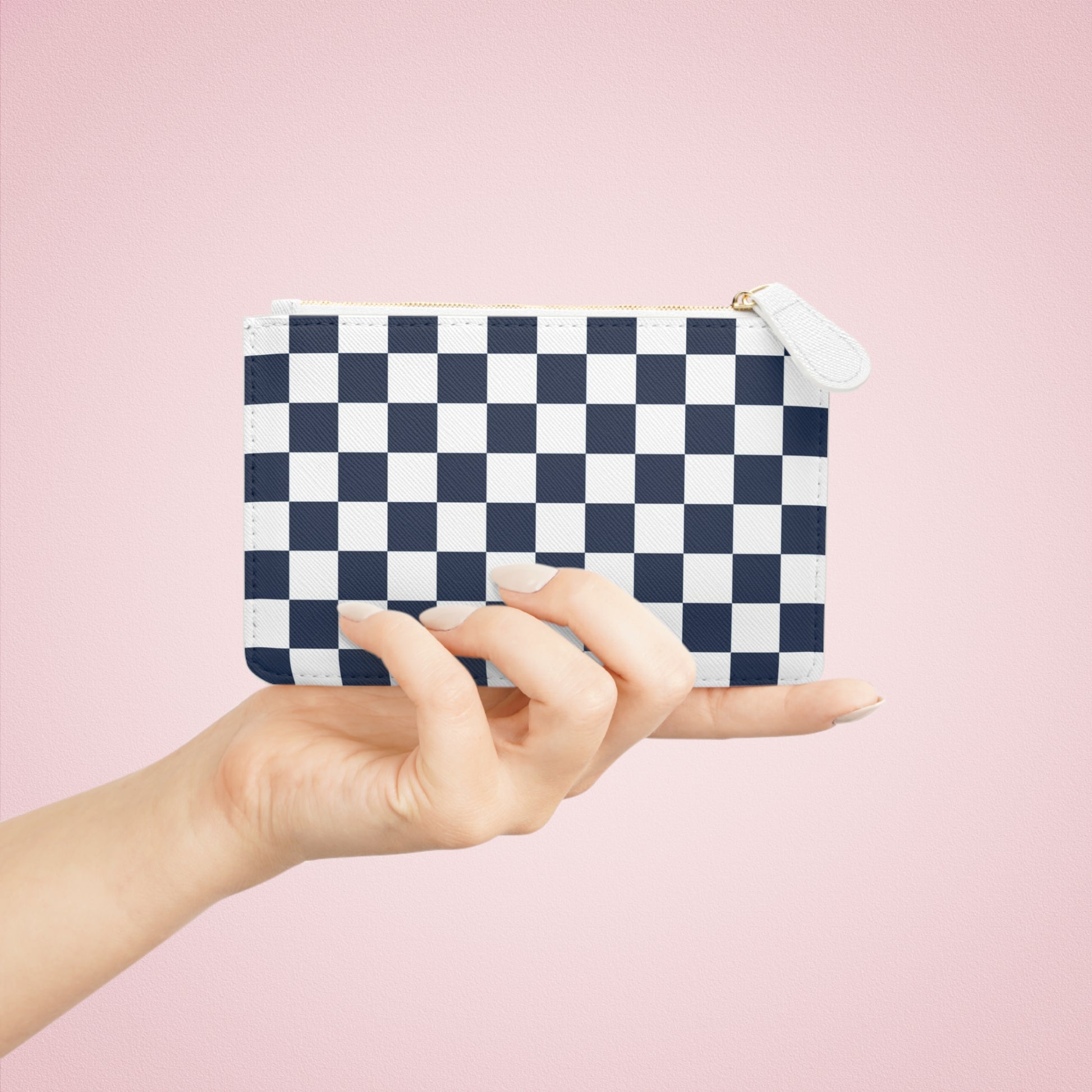 Checkerboard White and Navy Blue Mini Clutch Bag, Artsulli - Art is Long, Life is Short, Bags, , , , , , , 