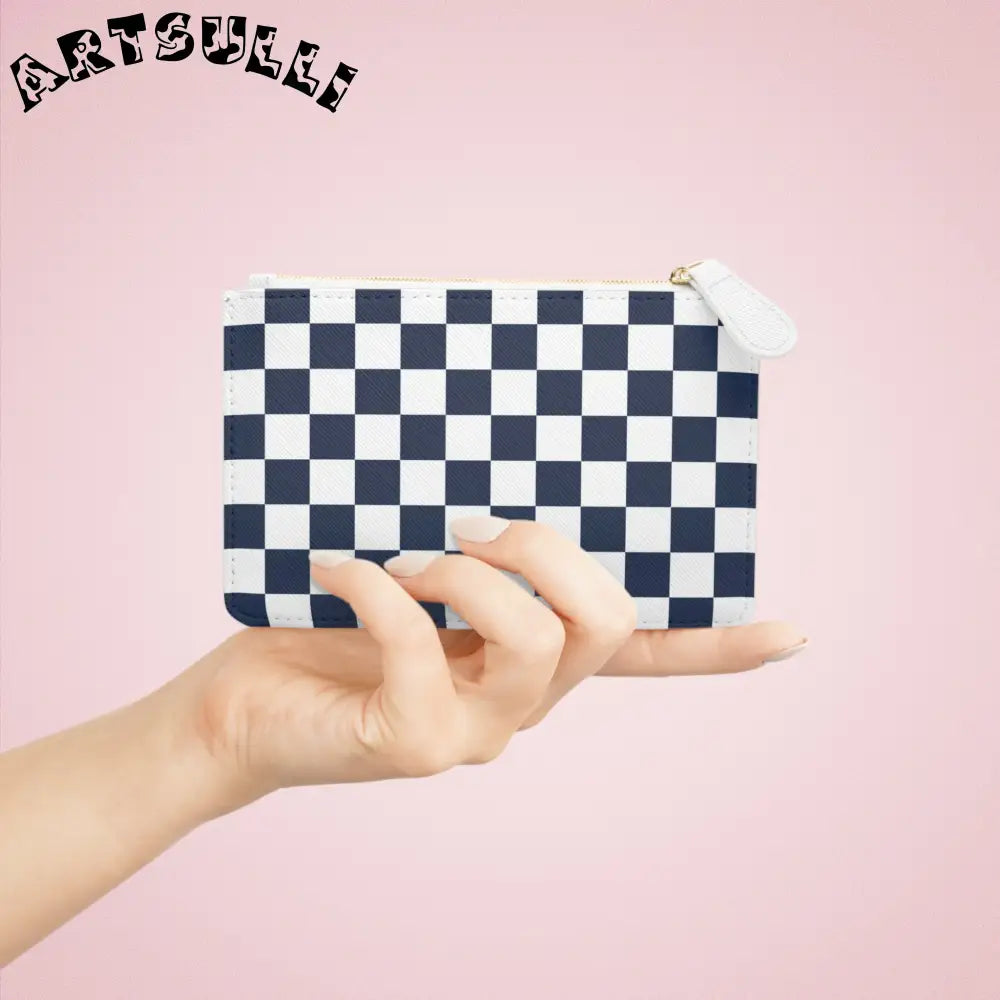 JAKKOUTTHEBXX Checkerboard White and Navy Blue Mini Clutch Bag