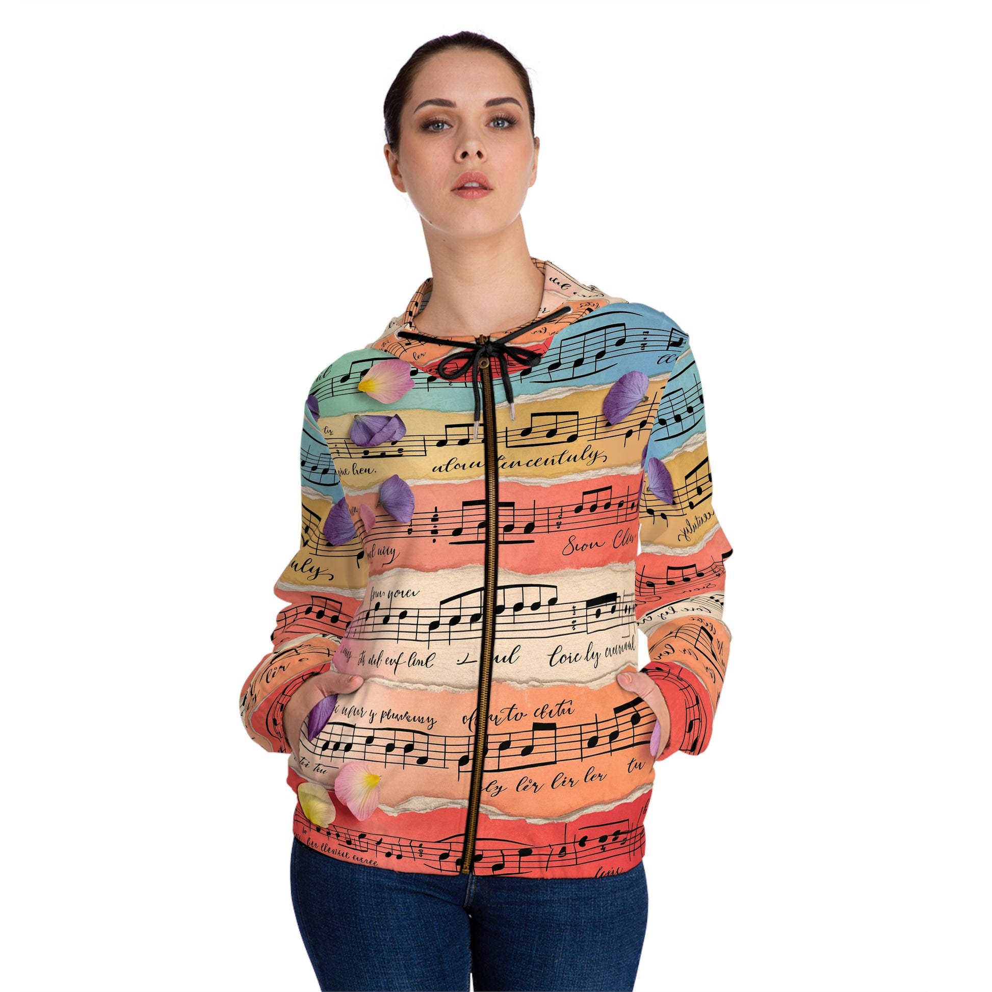 Torn Type Beat Sheet Music Multi-Color Women’s Full-Zip Hoodie (AOP), Artsulli - Art is Long, Life is Short, All Over Prints, , , , , , , 