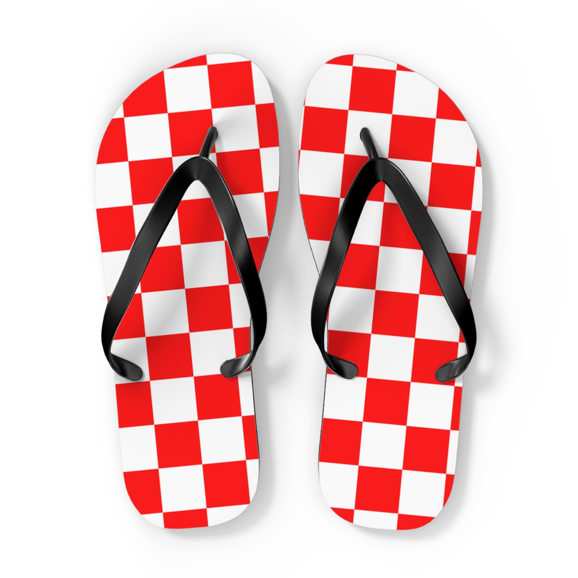 Checkerboard Red and White Flip Flops, Artsulli - Art is Long, Life is Short, Shoes, Size, XL, Color, Black sole, , , 92518642223931741212