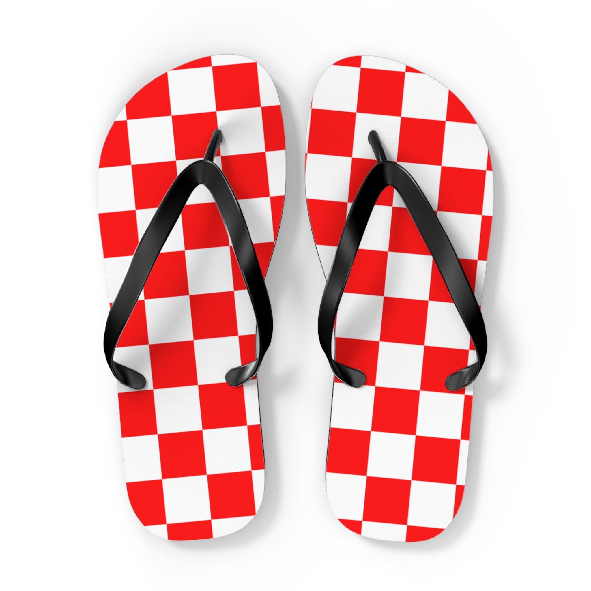 Checkerboard Red and White Flip Flops, Artsulli - Art is Long, Life is Short, Shoes, Size, XL, Color, Black sole, , , 92518642223931741212