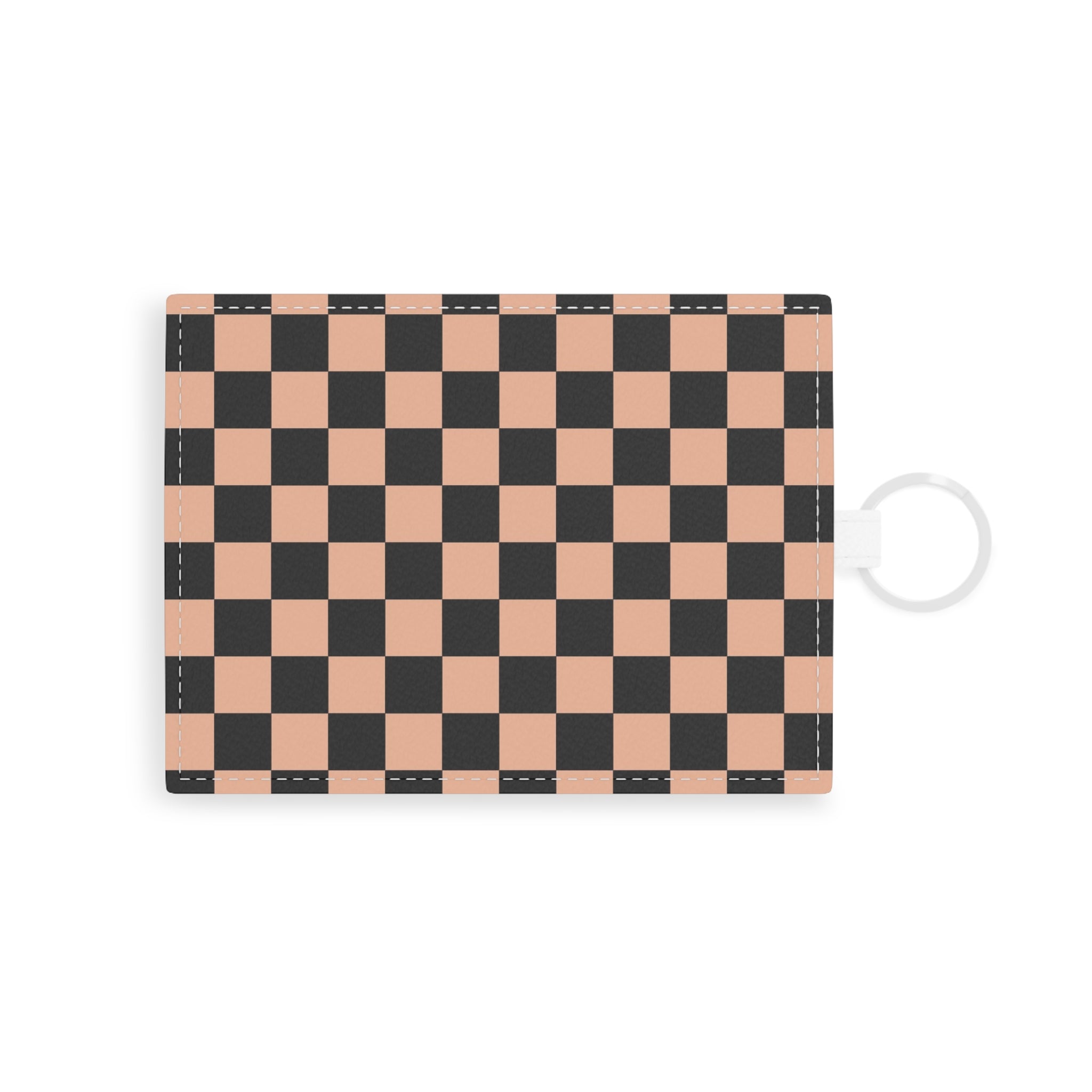 Checkerboard Soft Orange and Black Saffiano Leather Card Holder, Artsulli - Art is Long, Life is Short, Accessories, Size, One size, Color, White, , , 32015980897770734268
