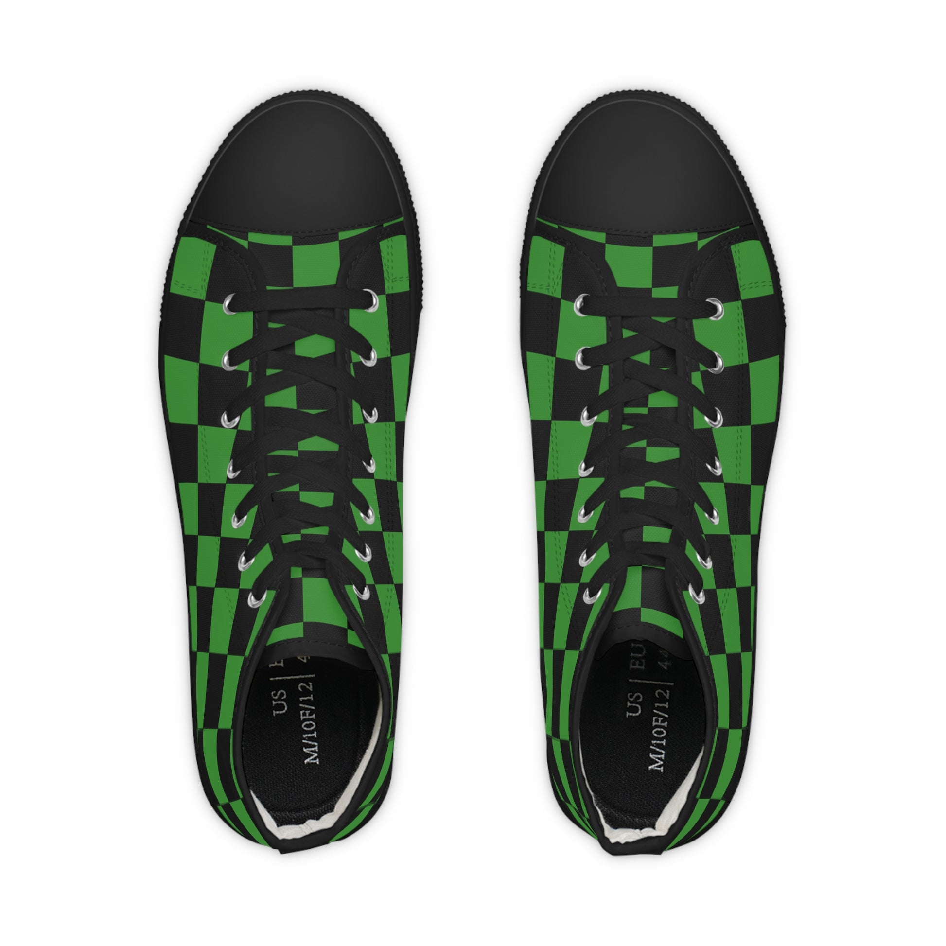 Checkerboard Green and Black Men's High Top Sneakers, Artsulli - Art is Long, Life is Short, Shoes, , , , , , , 