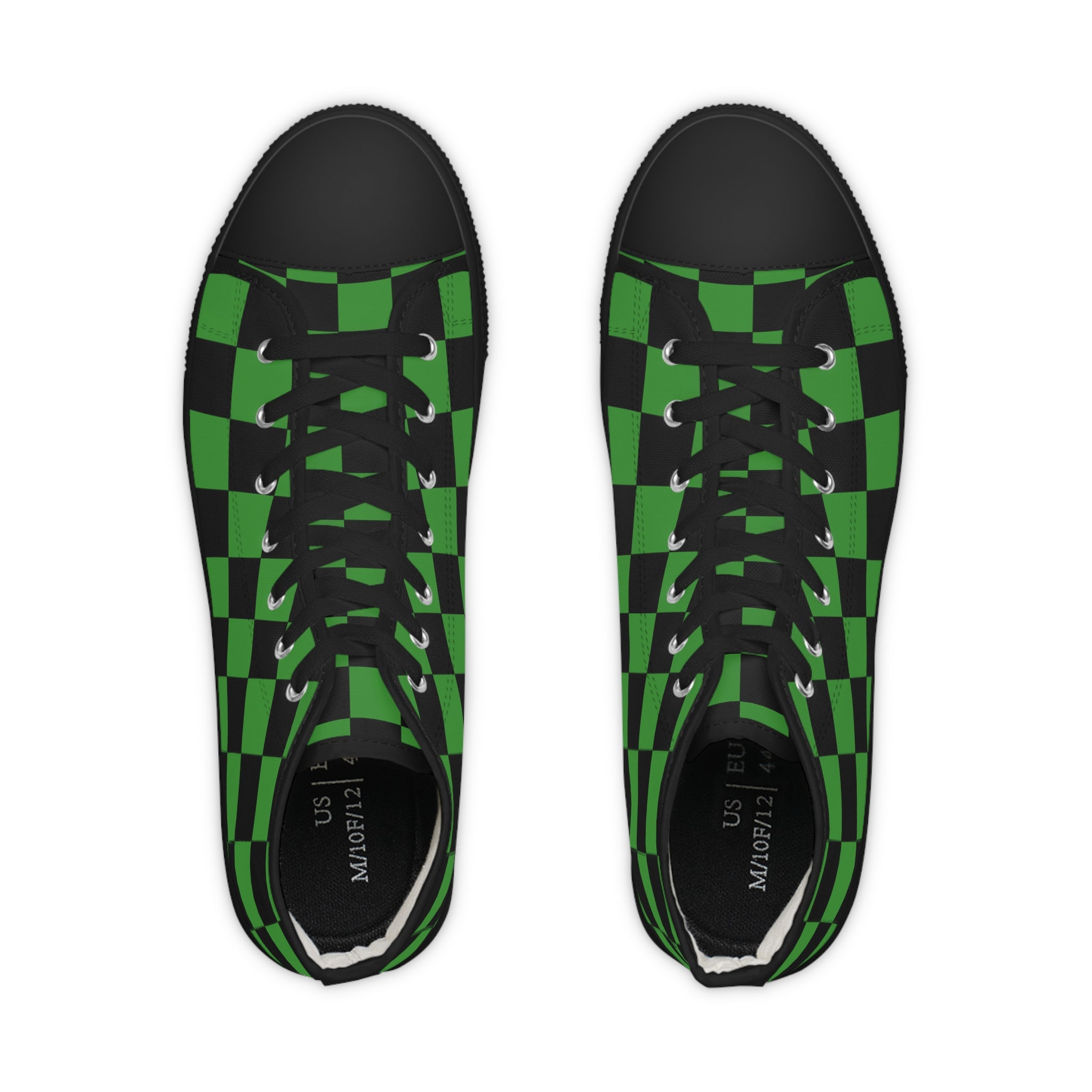 Checkerboard Green and Black Men's High Top Sneakers, Artsulli - Art is Long, Life is Short, Shoes, , , , , , , 