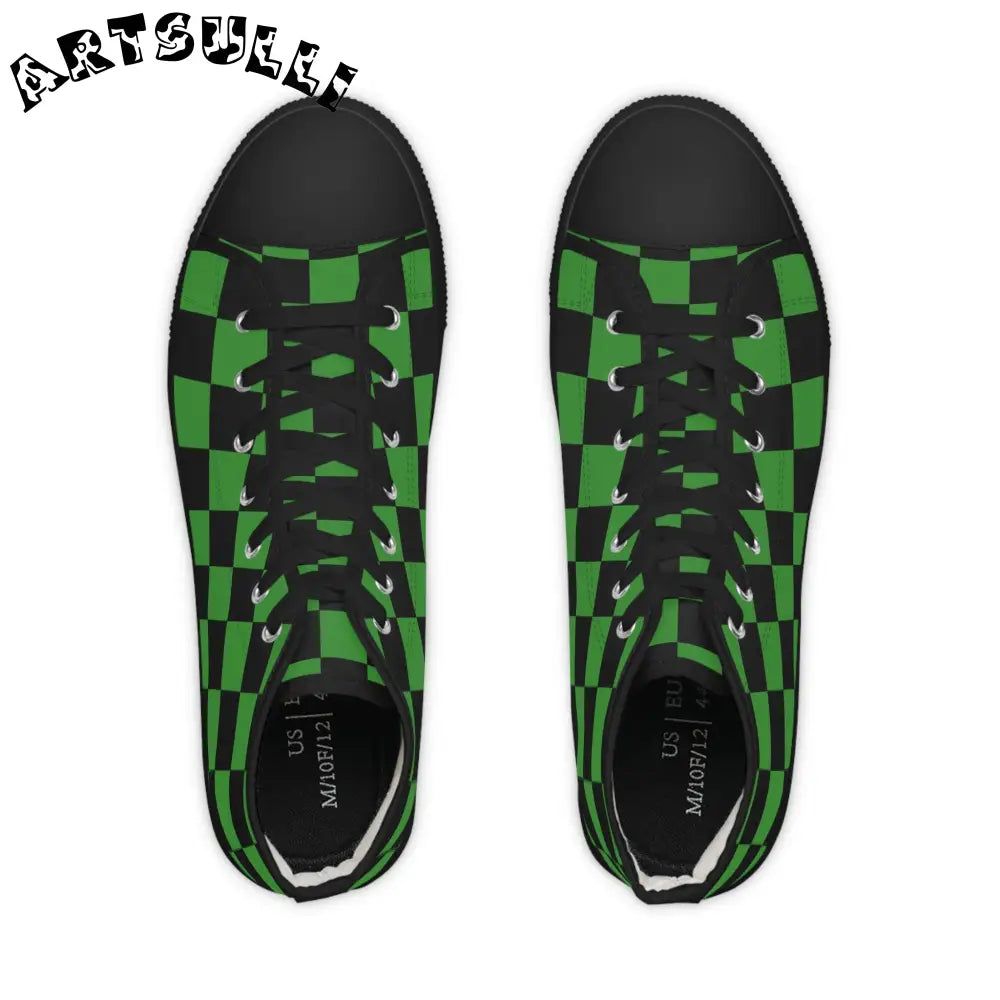 JAKKOUTTHEBXX Checkerboard Green and Black Men’s High Top Sneakers