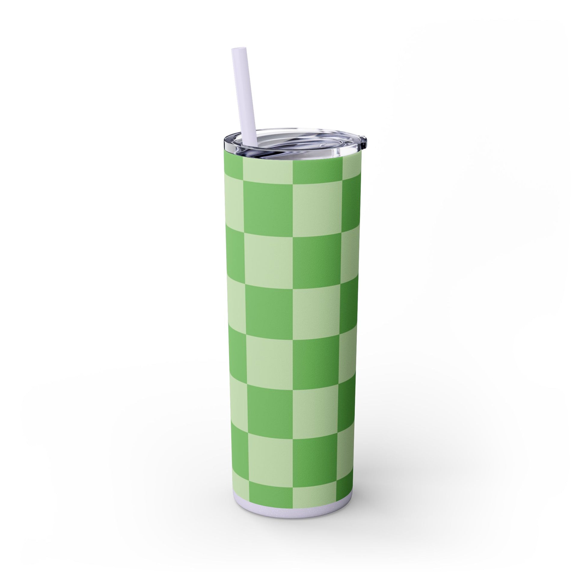 Checkerboard Green Skinny Tumbler with Straw, 20oz, Artsulli - Art is Long, Life is Short, Mug, , , , , , , 