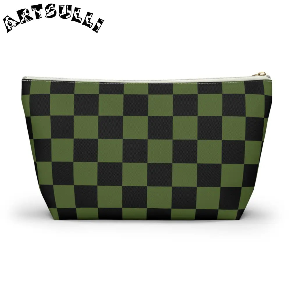 JAKKOUTTHEBXX Checkerboard Olive Green and Black Accessory Pouch w