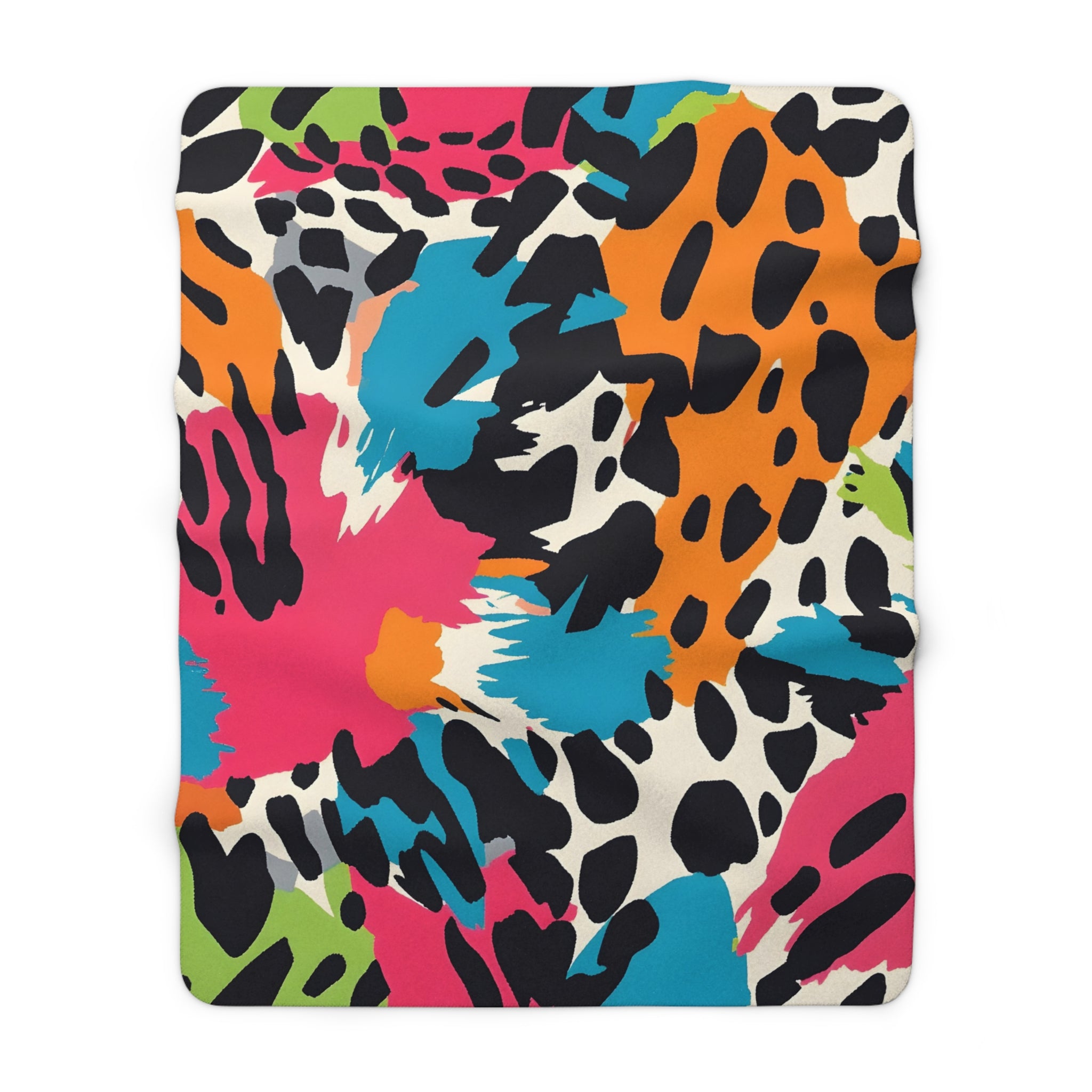Wild Brush Strokes x Animal Print Multi-Color Sherpa Fleece Blanket, Artsulli - Art is Long, Life is Short, Home Decor, Size, 60" × 80", , , , , 39479981451014459474