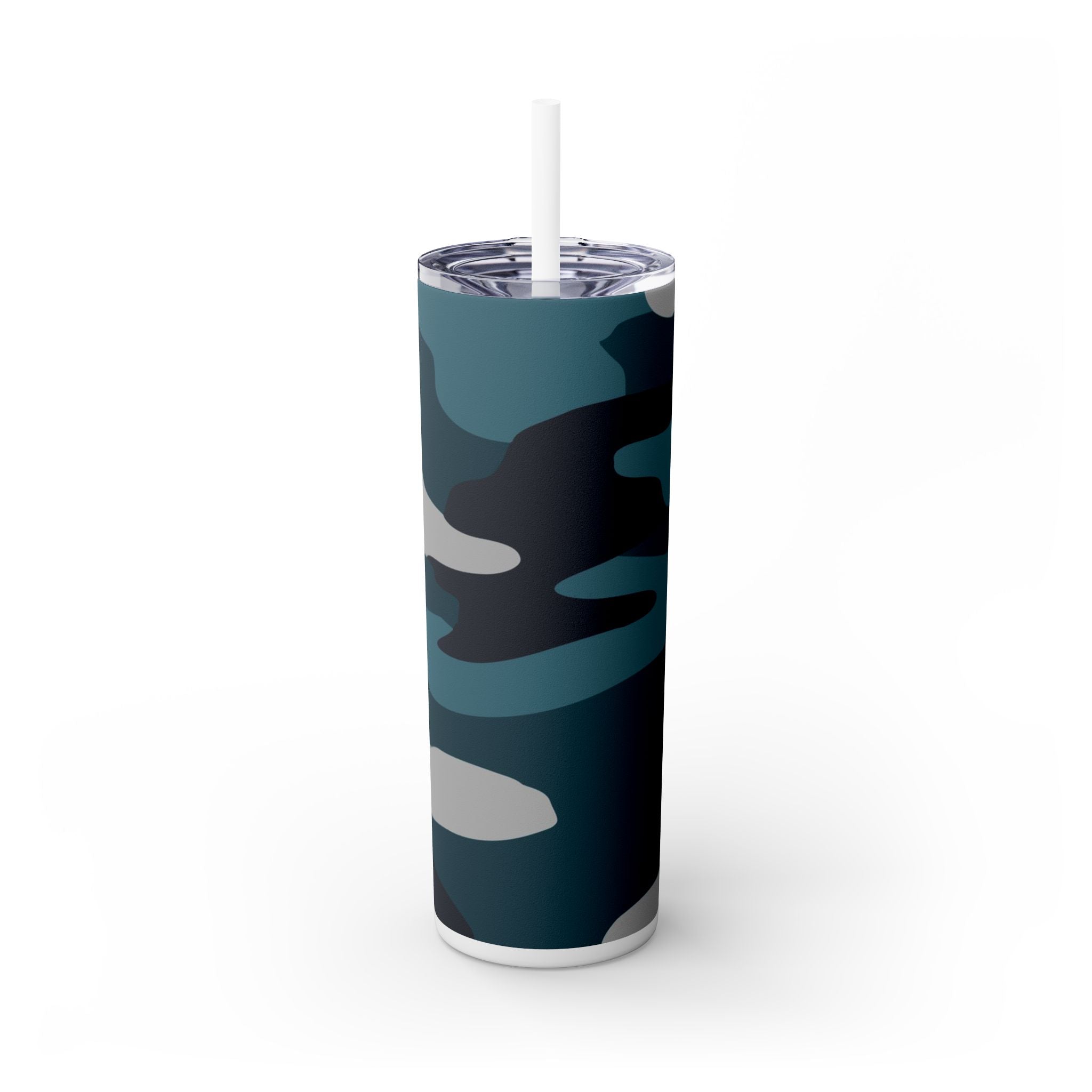 Blue Camouflage Skinny Tumbler with Straw, 20oz, Artsulli - Art is Long, Life is Short, Mug, , , , , , , 