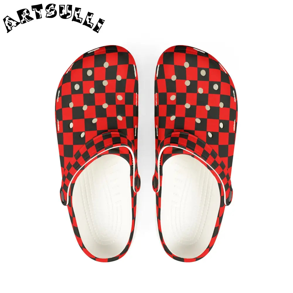 JAKKOUTTHEBXX Checkerboard Red and Black EVA Foam Rubber Shoes (AOP)