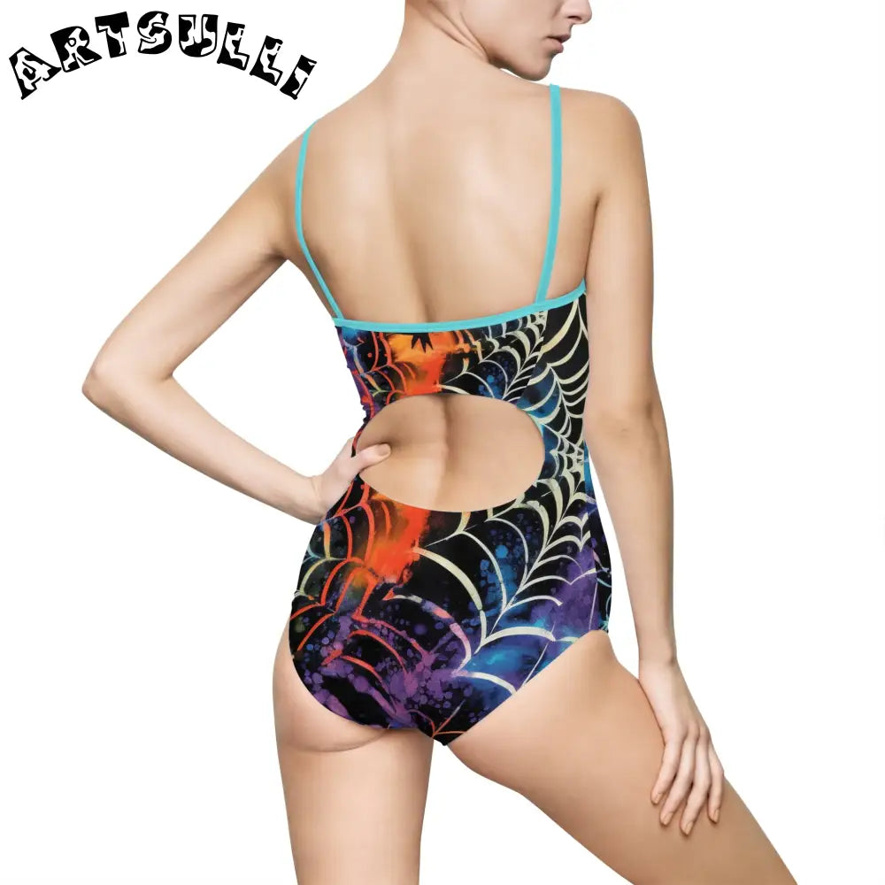 JAKKOUTTHEBXX Colorful Spider Web One-Piece Swimsuit 2025