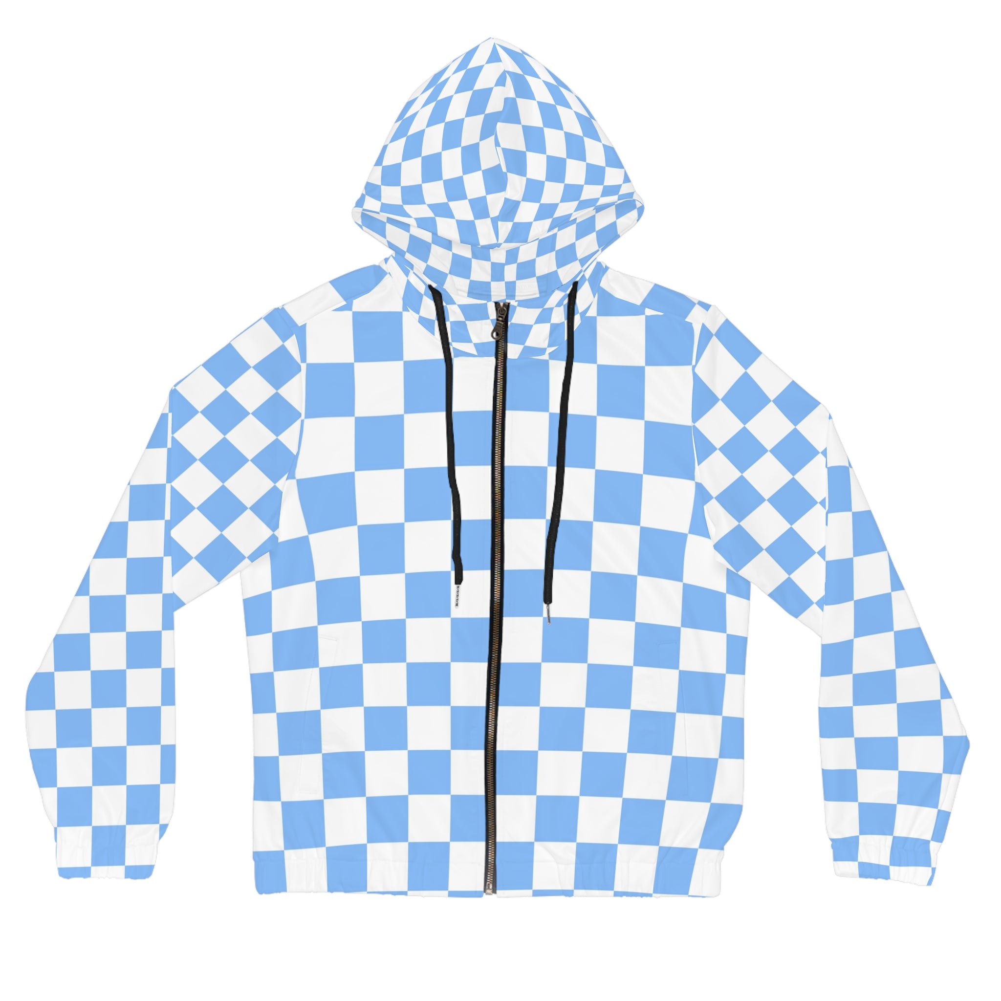 Checkerboard White and Light Blue Women’s Full-Zip Hoodie (AOP), Artsulli - Art is Long, Life is Short, All Over Prints, Size, XS, Color, Black, , , 18563650151130617583