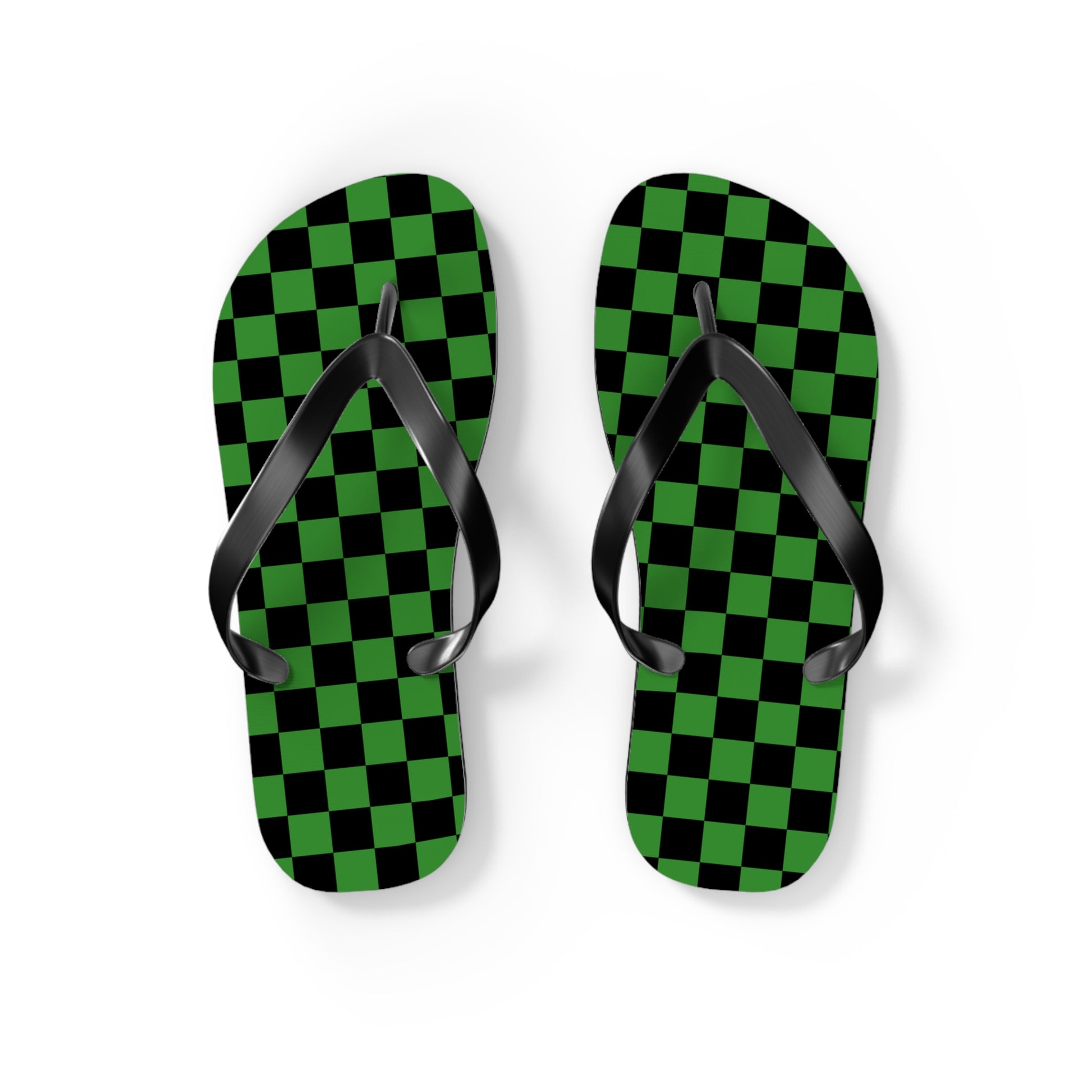 Checkerboard Green and Black Flip Flops, Artsulli - Art is Long, Life is Short, Shoes, Size, S, Color, Black sole, , , 96253194201351244113