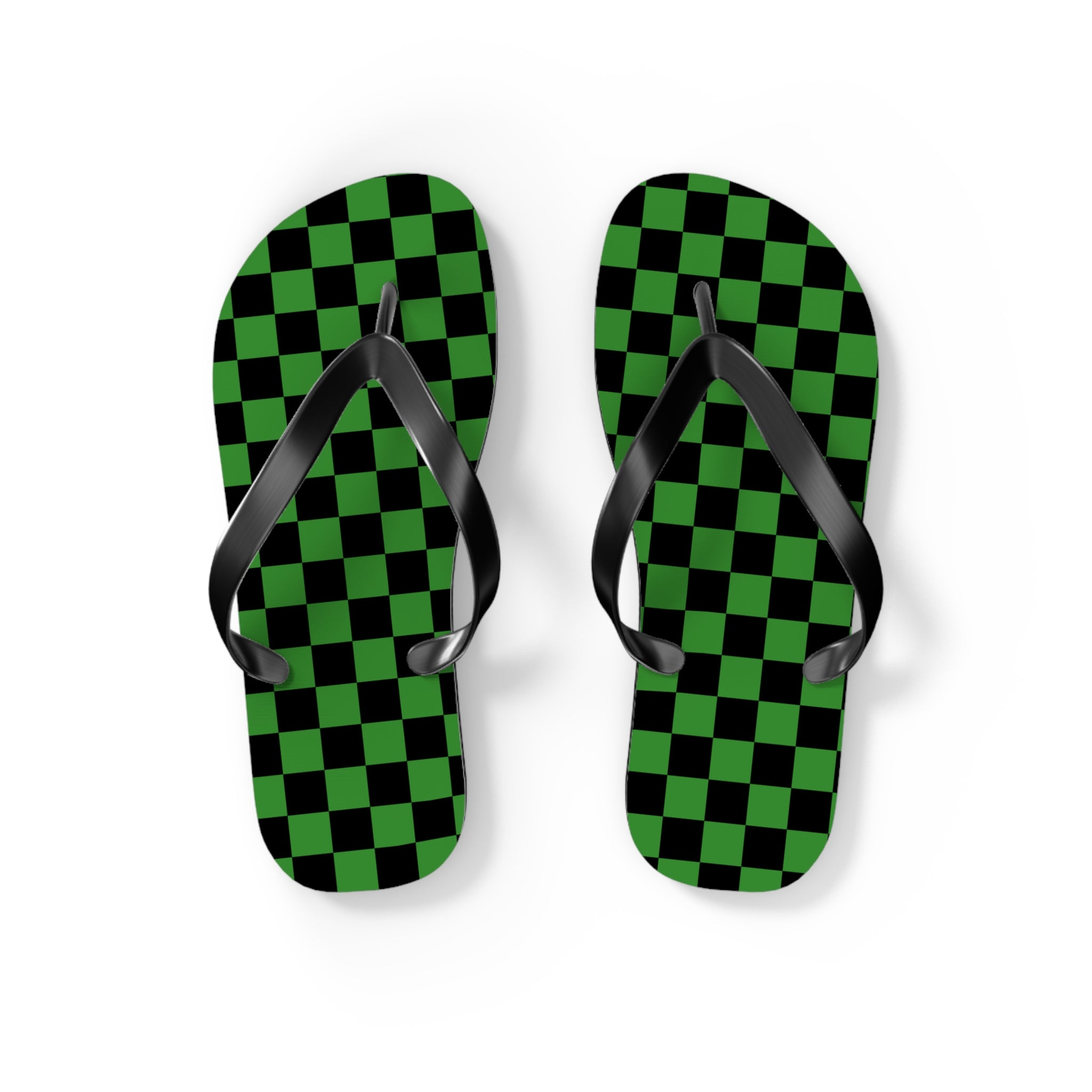 Checkerboard Green and Black Flip Flops, Artsulli - Art is Long, Life is Short, Shoes, Size, S, Color, Black sole, , , 96253194201351244113
