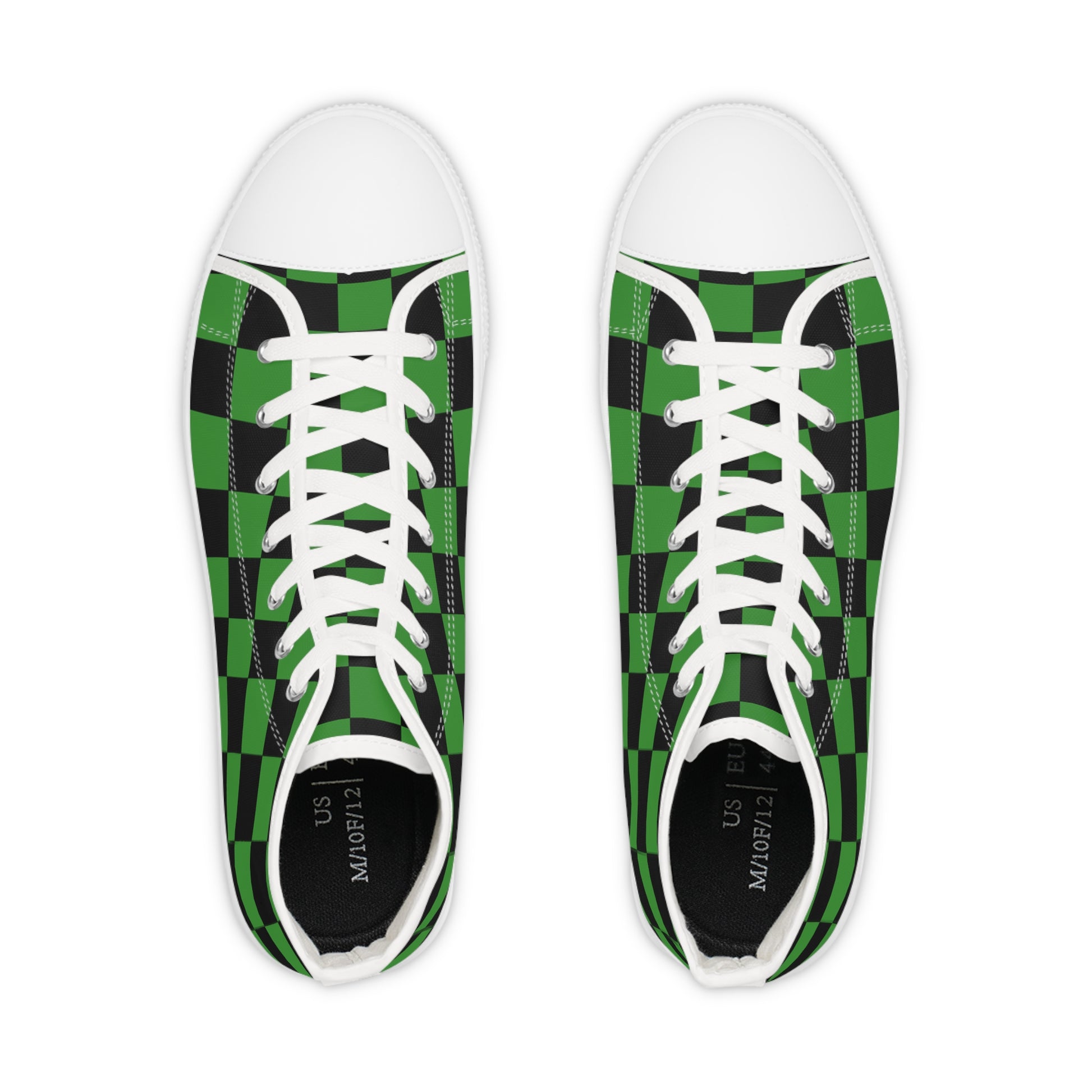 Checkerboard Green and Black Men's High Top Sneakers, Artsulli - Art is Long, Life is Short, Shoes, , , , , , , 