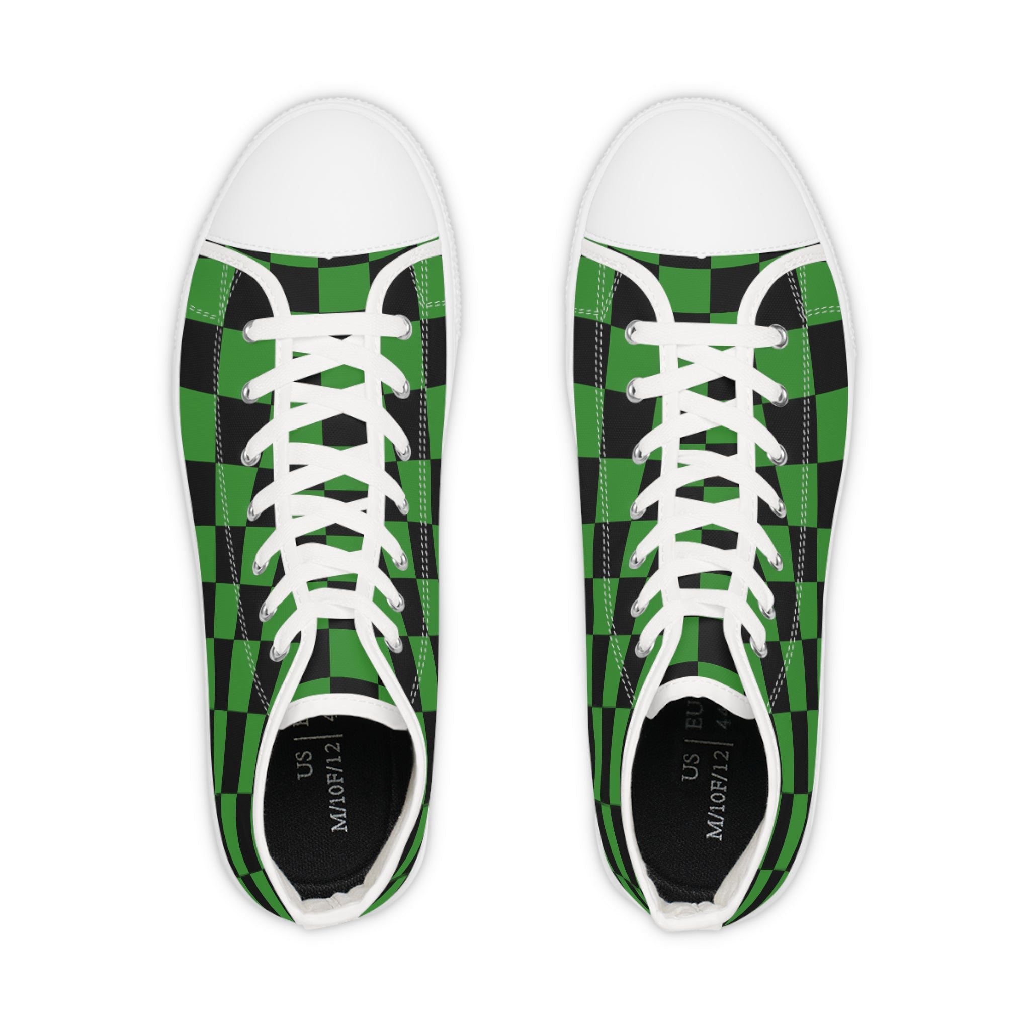 Checkerboard Green and Black Men's High Top Sneakers, Artsulli - Art is Long, Life is Short, Shoes, , , , , , , 
