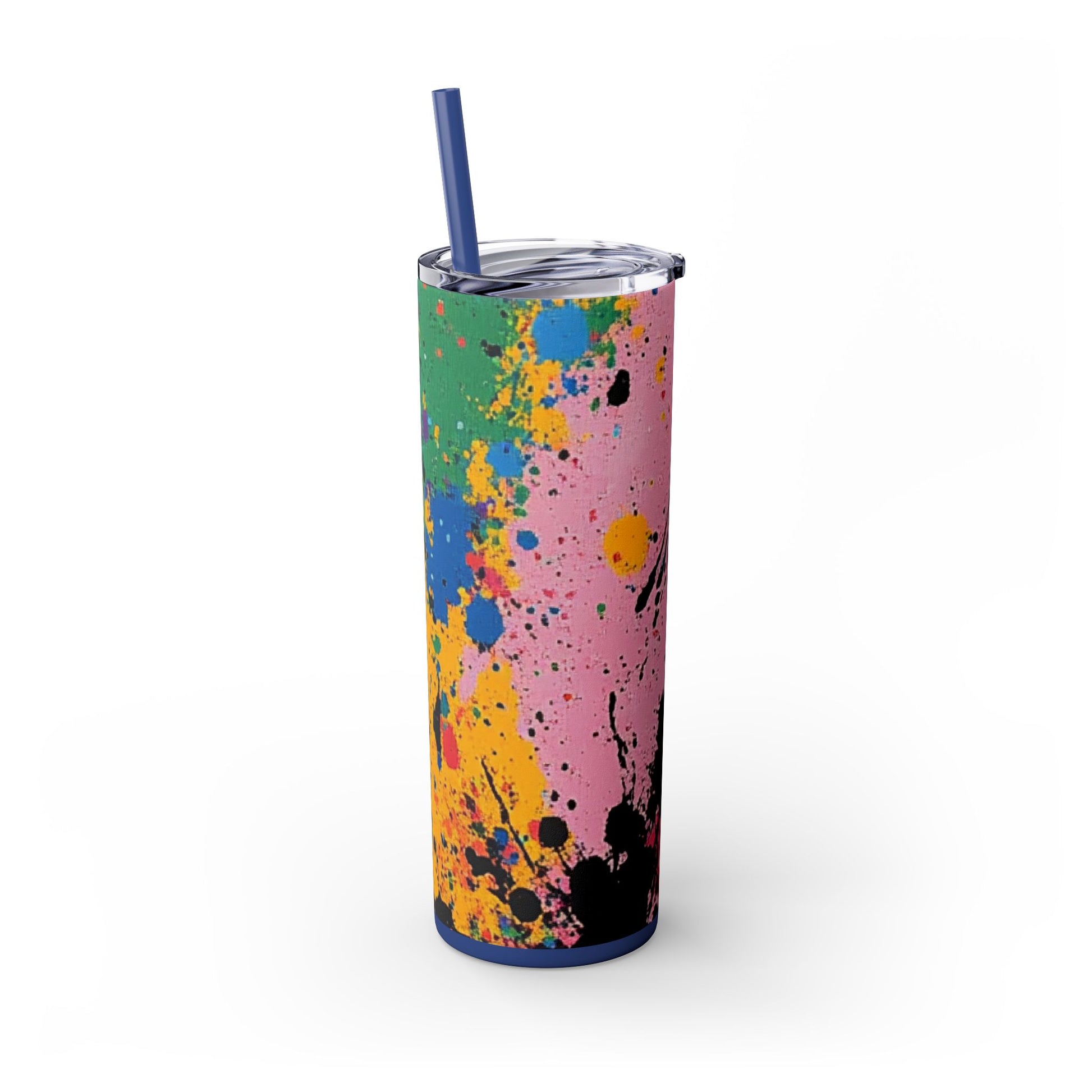 The Colors Of Paint Splatter Skinny Tumbler with Straw, 20oz, Artsulli - Art is Long, Life is Short, Mug, , , , , , , 