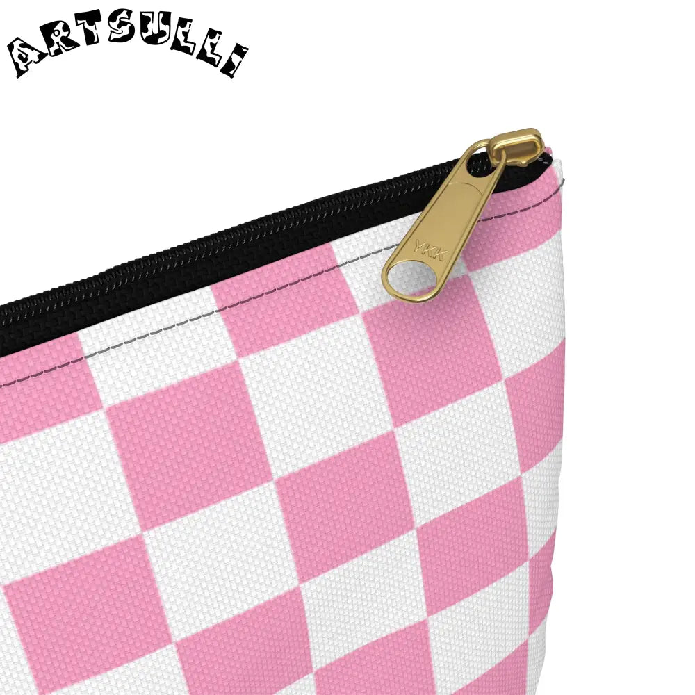 JAKKOUTTHEBXX Checkerboard II Hot Pink and White Accessory Pouch