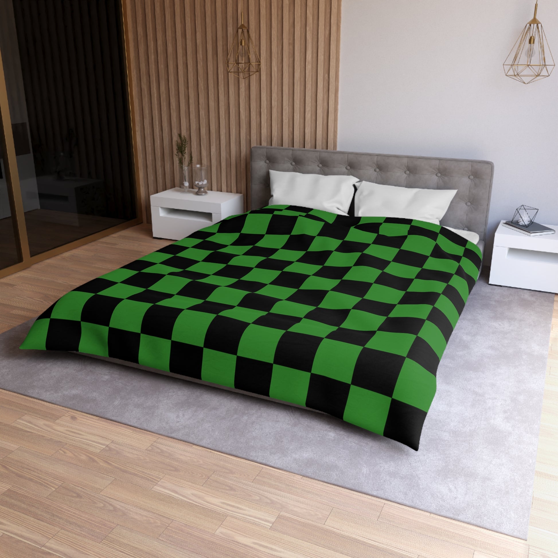 Checkerboard Green and Black Microfiber Duvet Cover, Artsulli - Art is Long, Life is Short, Home Decor, , , , , , , 