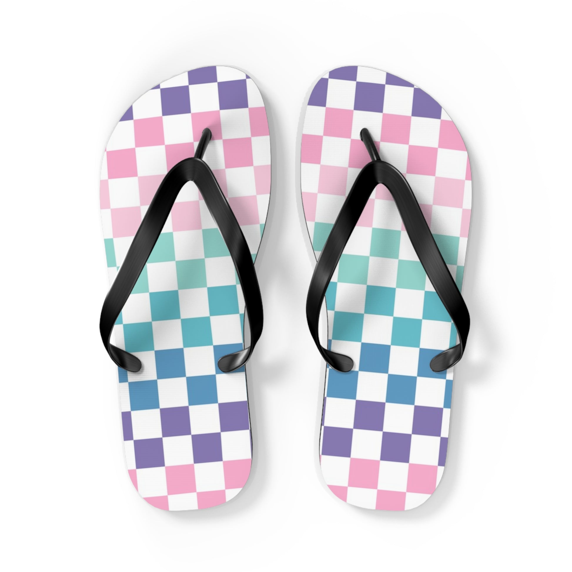 Vaporwave Rainbow  Checkerboard Multi-Color Flip Flops, Artsulli - Art is Long, Life is Short, Shoes, Size, L, Color, Black sole, , , 21911434265845228728