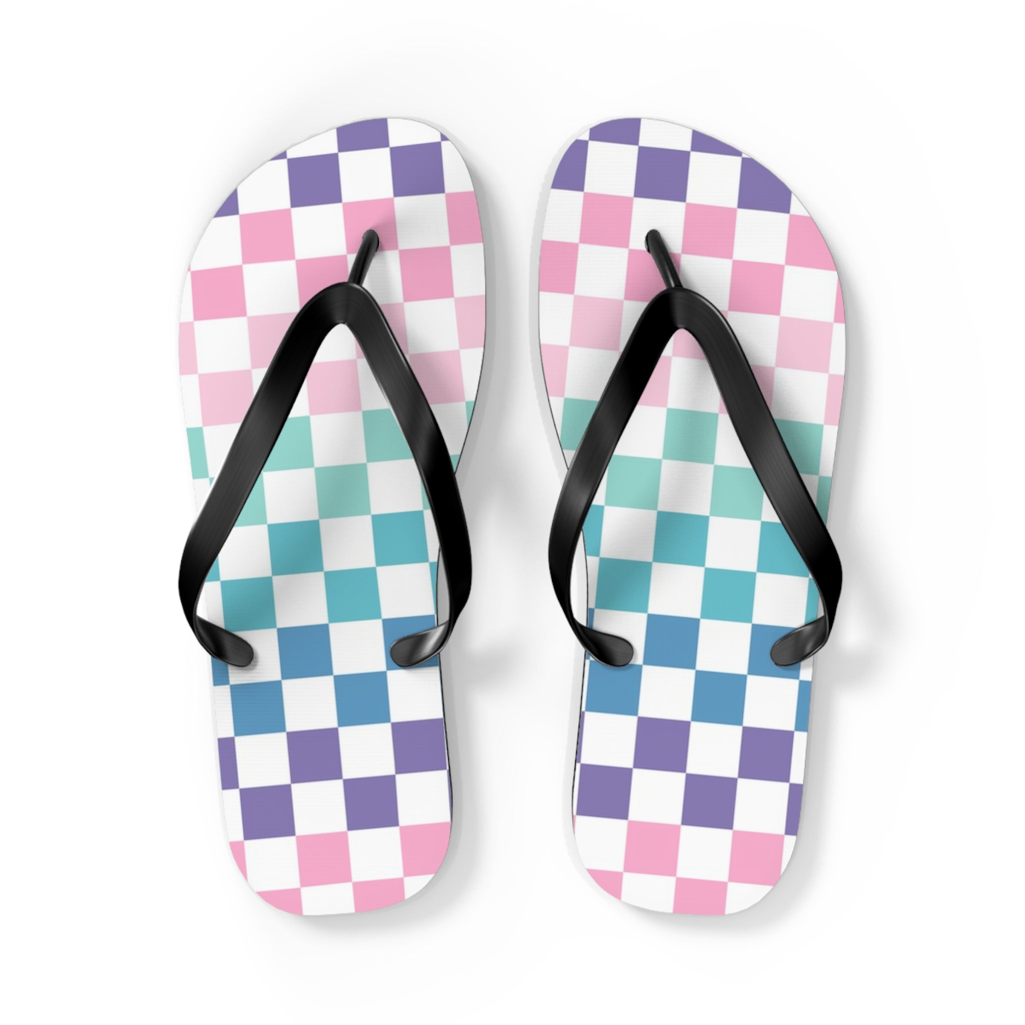 Vaporwave Rainbow  Checkerboard Multi-Color Flip Flops, Artsulli - Art is Long, Life is Short, Shoes, Size, L, Color, Black sole, , , 21911434265845228728