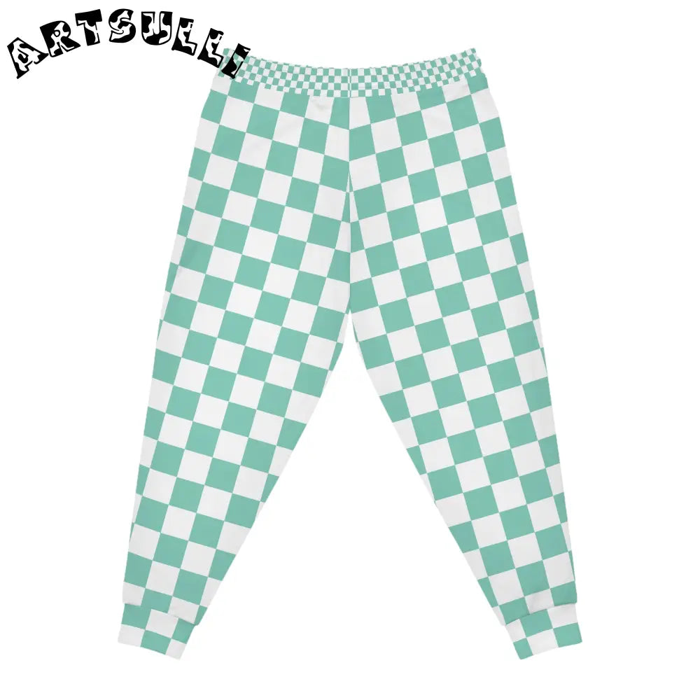 JAKKOUTTHEBXX Checkerboard Light Green Athletic Joggers (AOP)