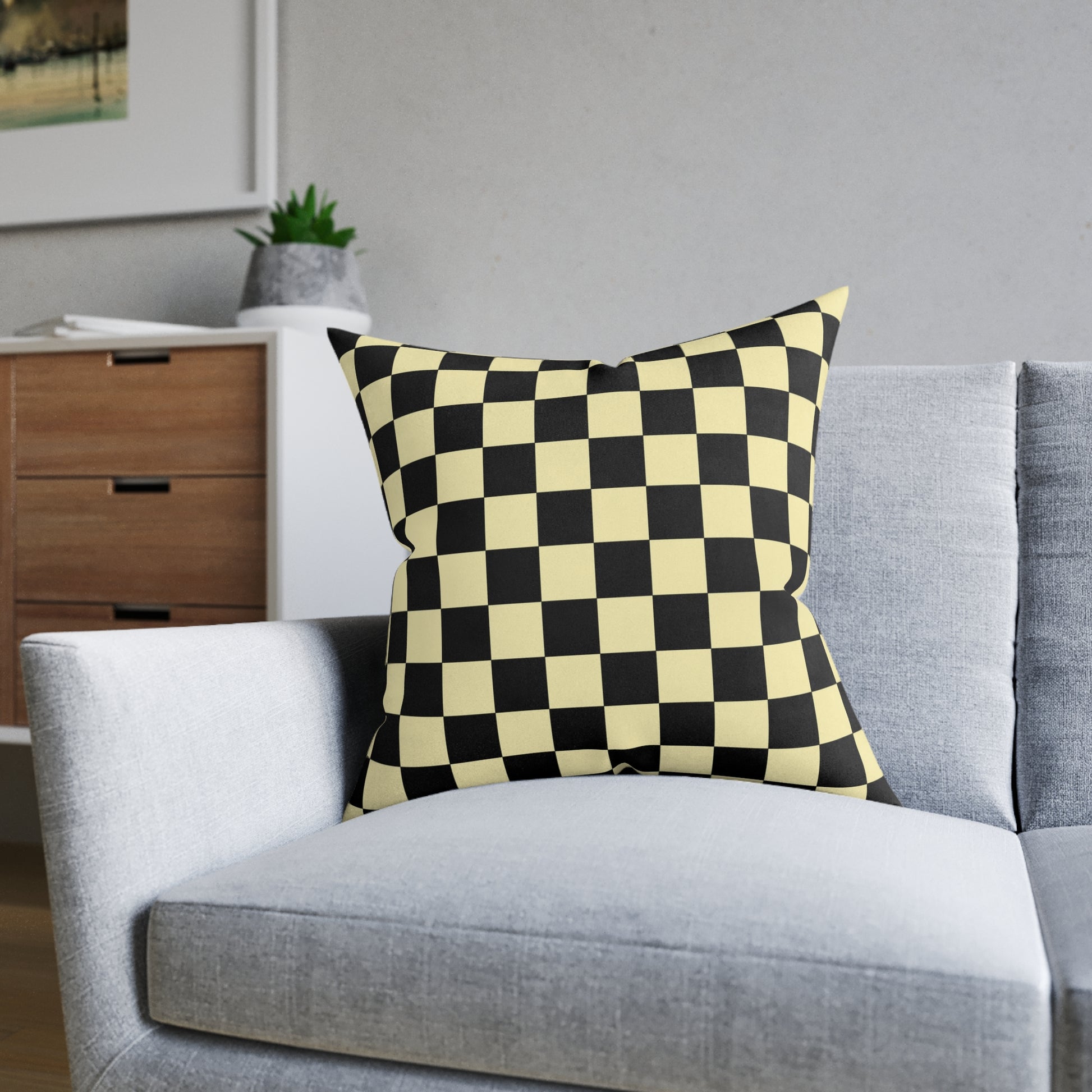 Checkerboard Black and Yellow Square Pillow, Artsulli - Art is Long, Life is Short, Home Decor, , , , , , , 