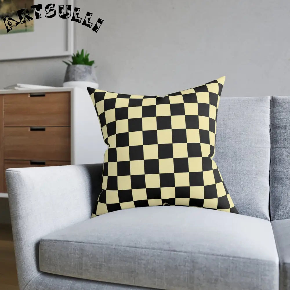 JAKKOUTTHEBXX Checkerboard Black and Yellow Square Pillow