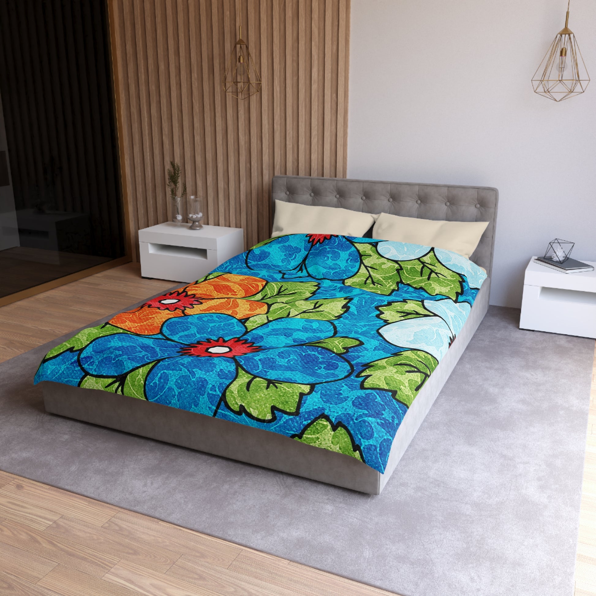 Blue Orange Groovy Microfiber Duvet Cover, Artsulli - Art is Long, Life is Short, Home Decor, , , , , , , 