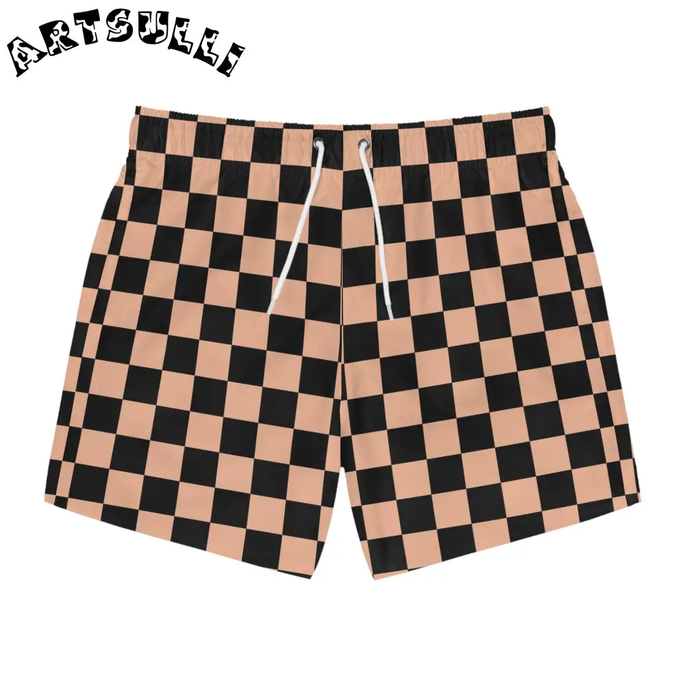 JAKKOUTTHEBXX Checkerboard II Soft Orange and Black Swim Trunks