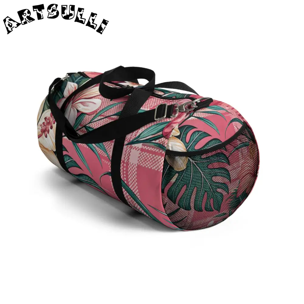 JAKKOUTTHEBXX Plaid x Floral Burgundy and Green Duffel Bag