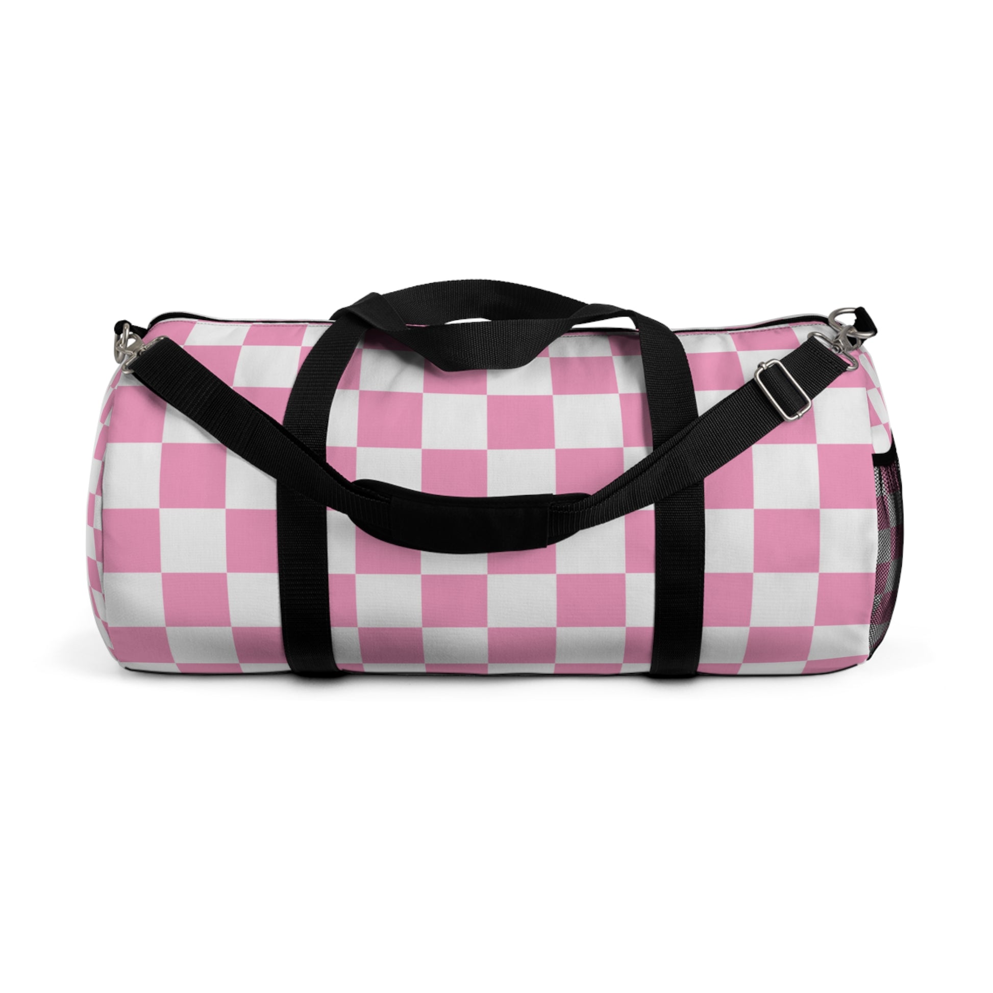 Checkerboard Hot Pink and White Duffel Bag, Artsulli - Art is Long, Life is Short, Bags, Size, Large, , , , , 20537652392484671881