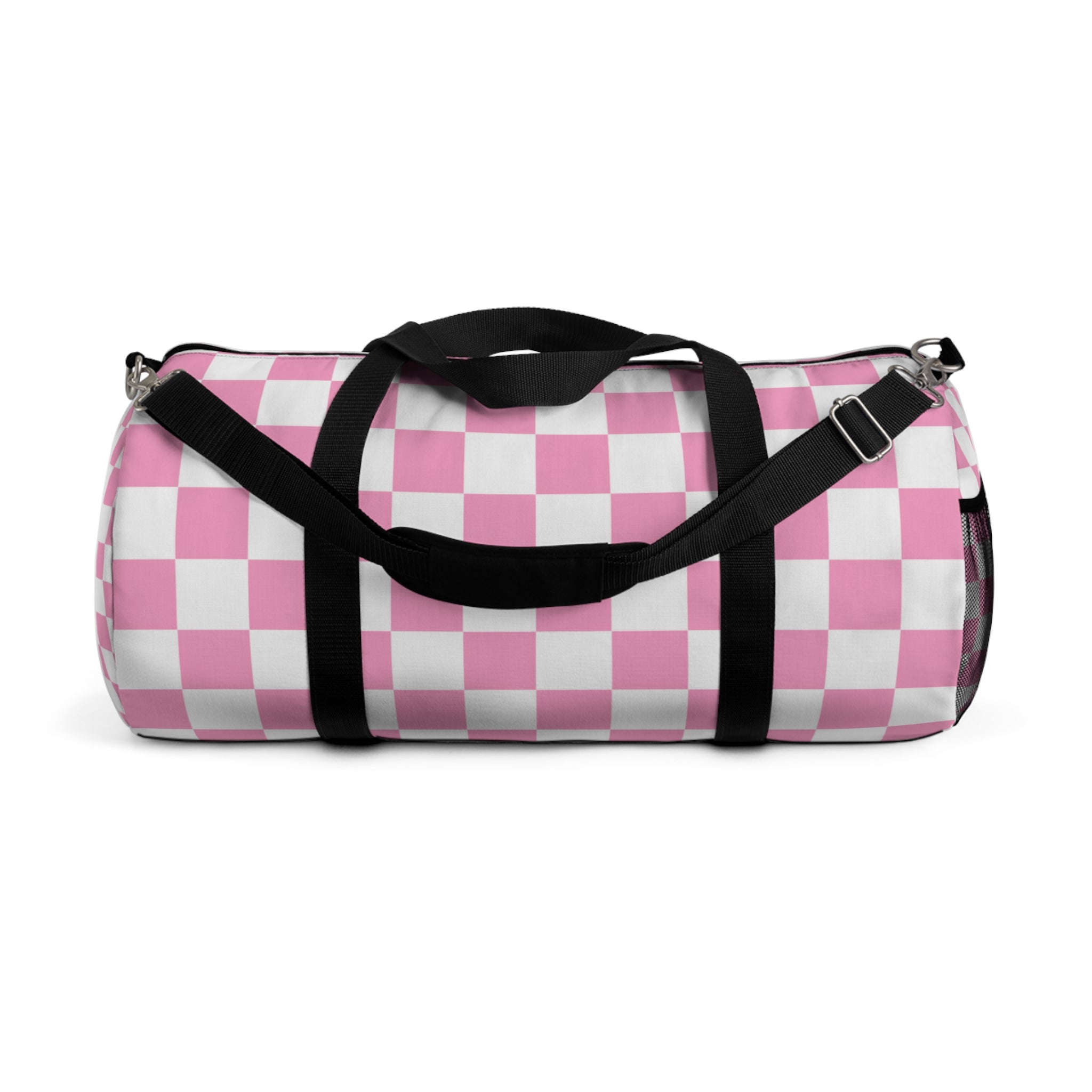 Checkerboard Hot Pink and White Duffel Bag, Artsulli - Art is Long, Life is Short, Bags, Size, Large, , , , , 20537652392484671881